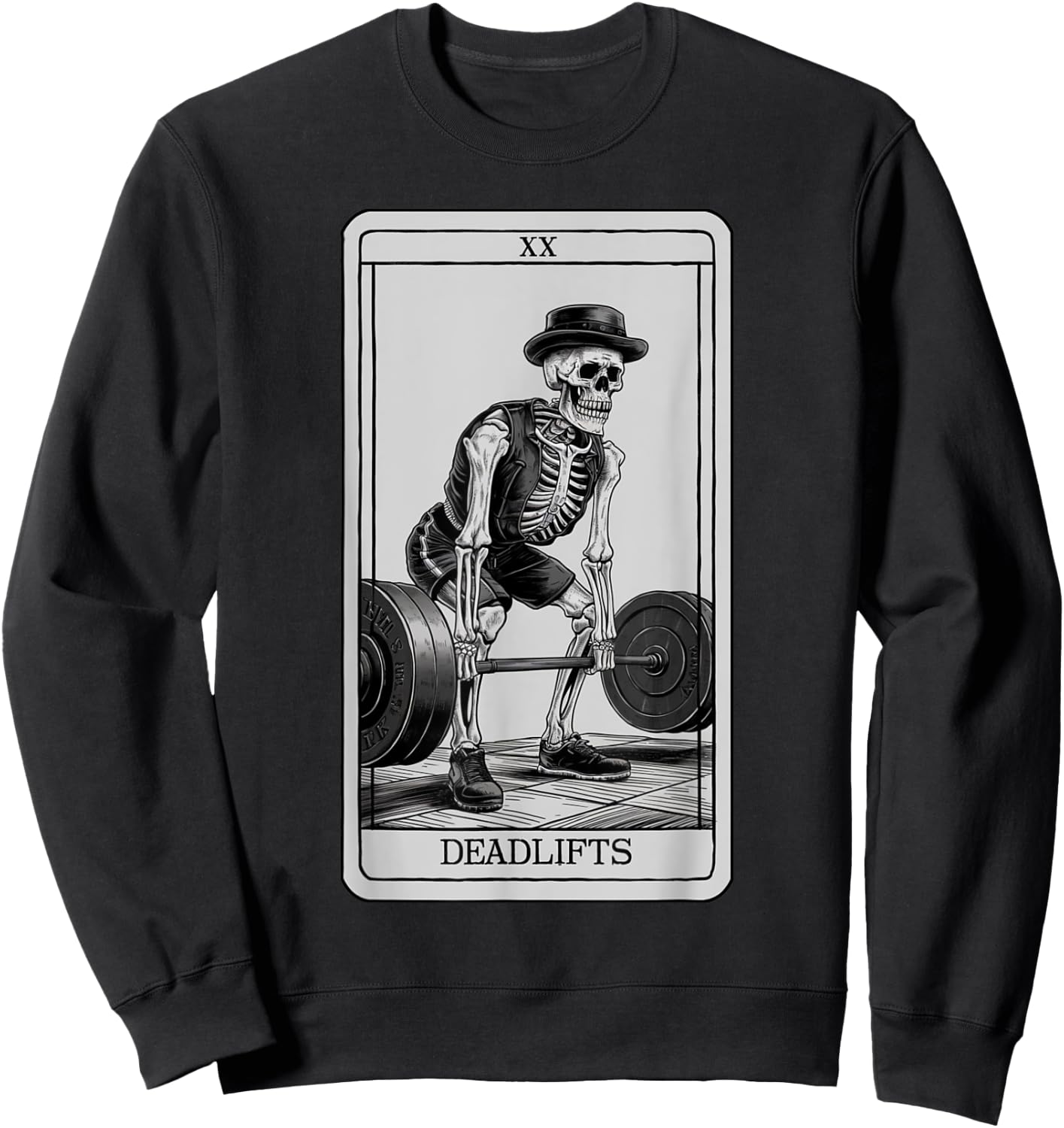 Skeleton Tarot Card Deadlifts Powerlifting Weightlifting Gym Sweatshirt - Sweatshirt | Black