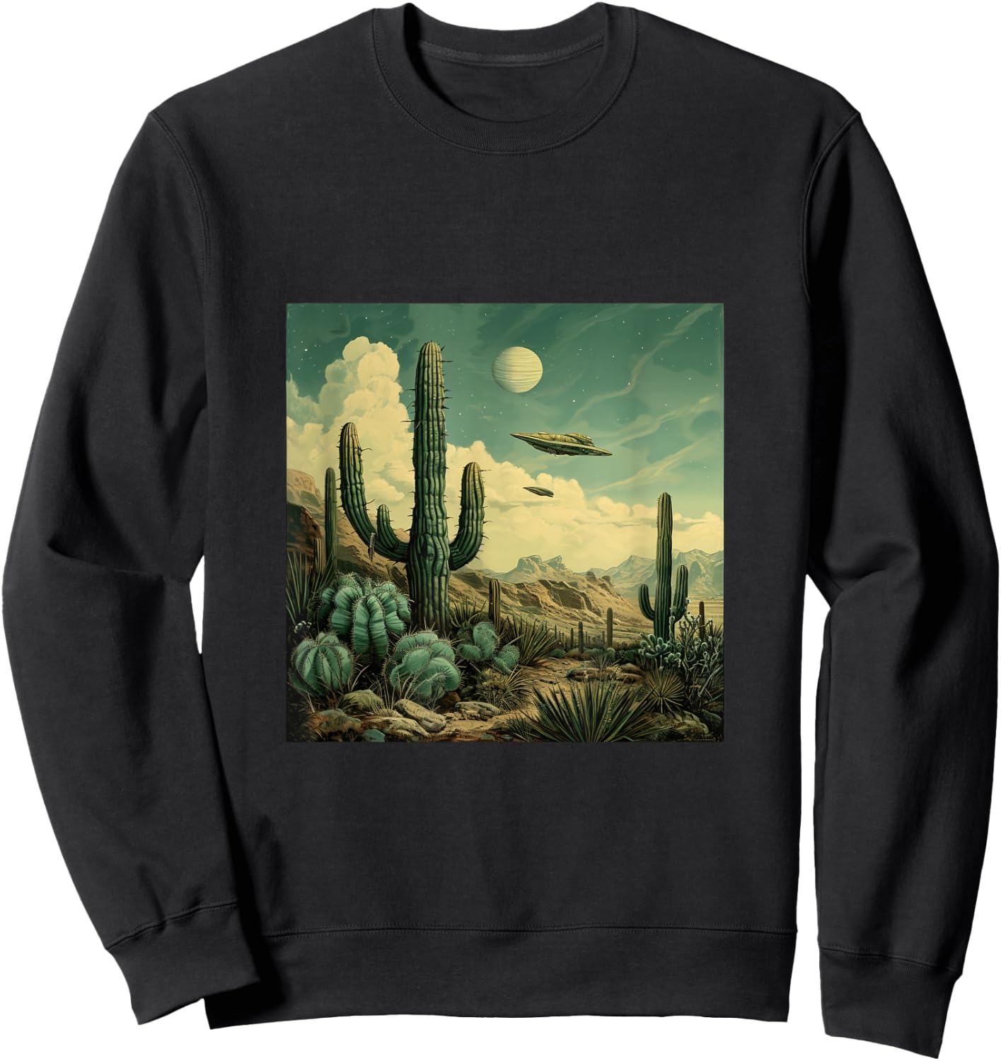 Flying Aliens UFO Cactus Desert Sweatshirt - Sweatshirt | Black