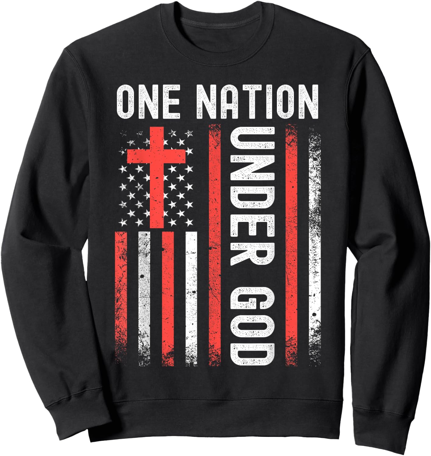 One Nation Under God Flag 4th Of July Patriotic Christian Sweatshirt - Sweatshirt | Black