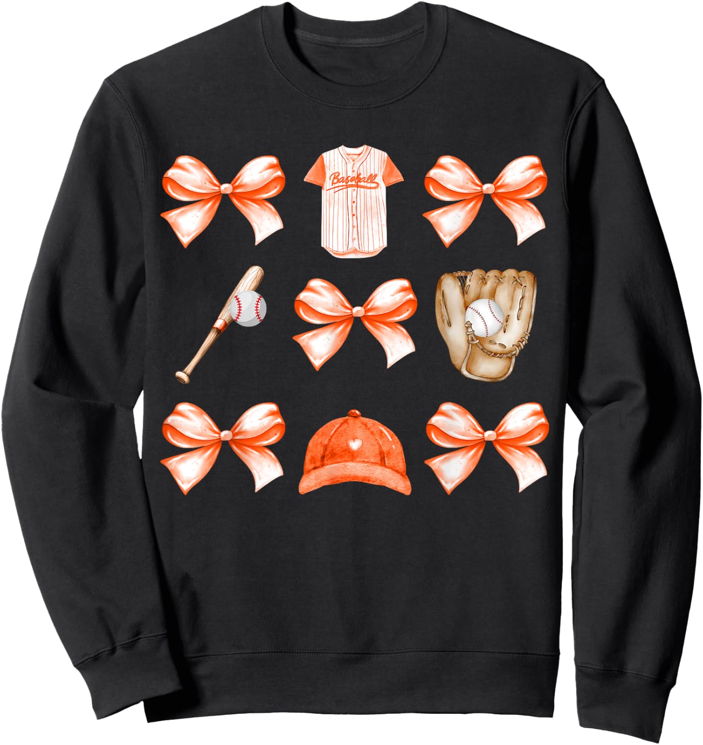 Baseball Game Day Orange Coquette Bow Baseball Mom Retro Sweatshirt - Sweatshirt | Black
