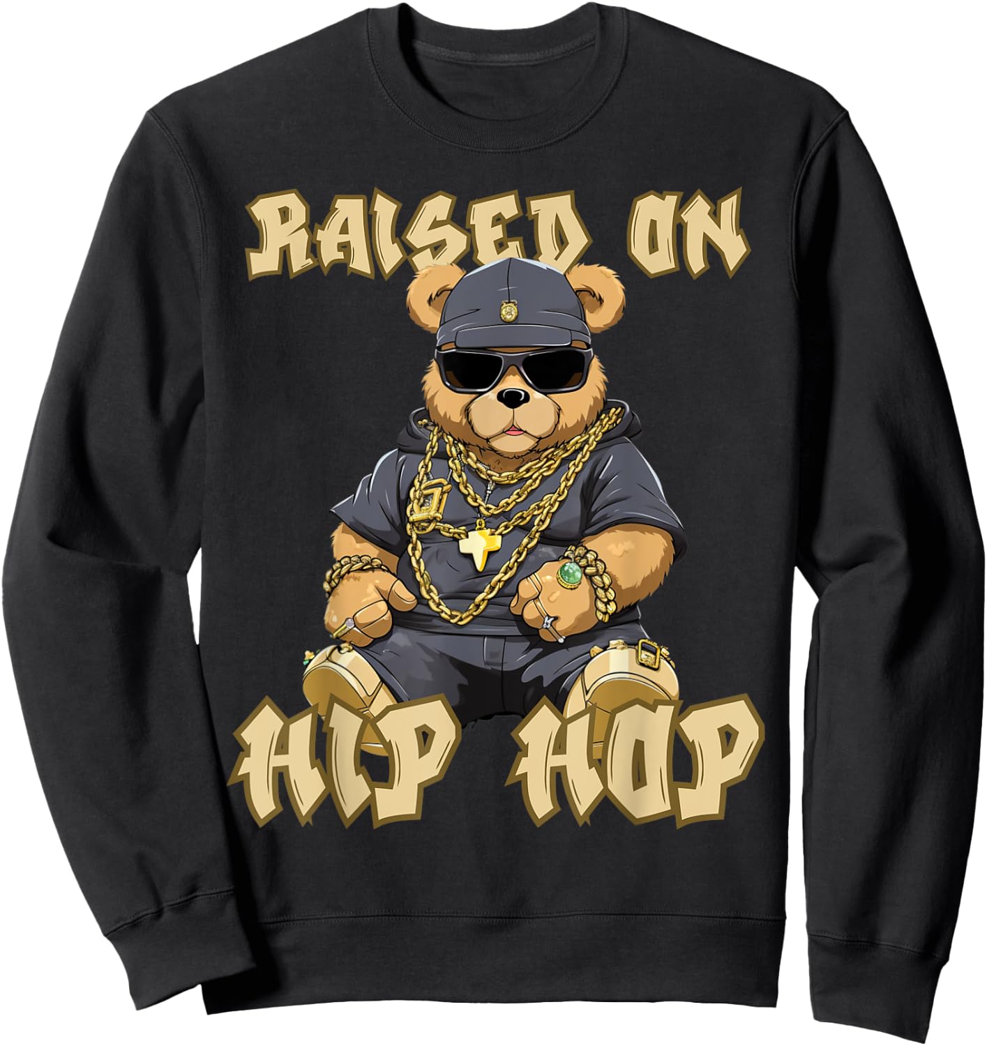 Hip Hop Teddy Bear Celebrating Hip Hop Sweatshirt - Sweatshirt | Black