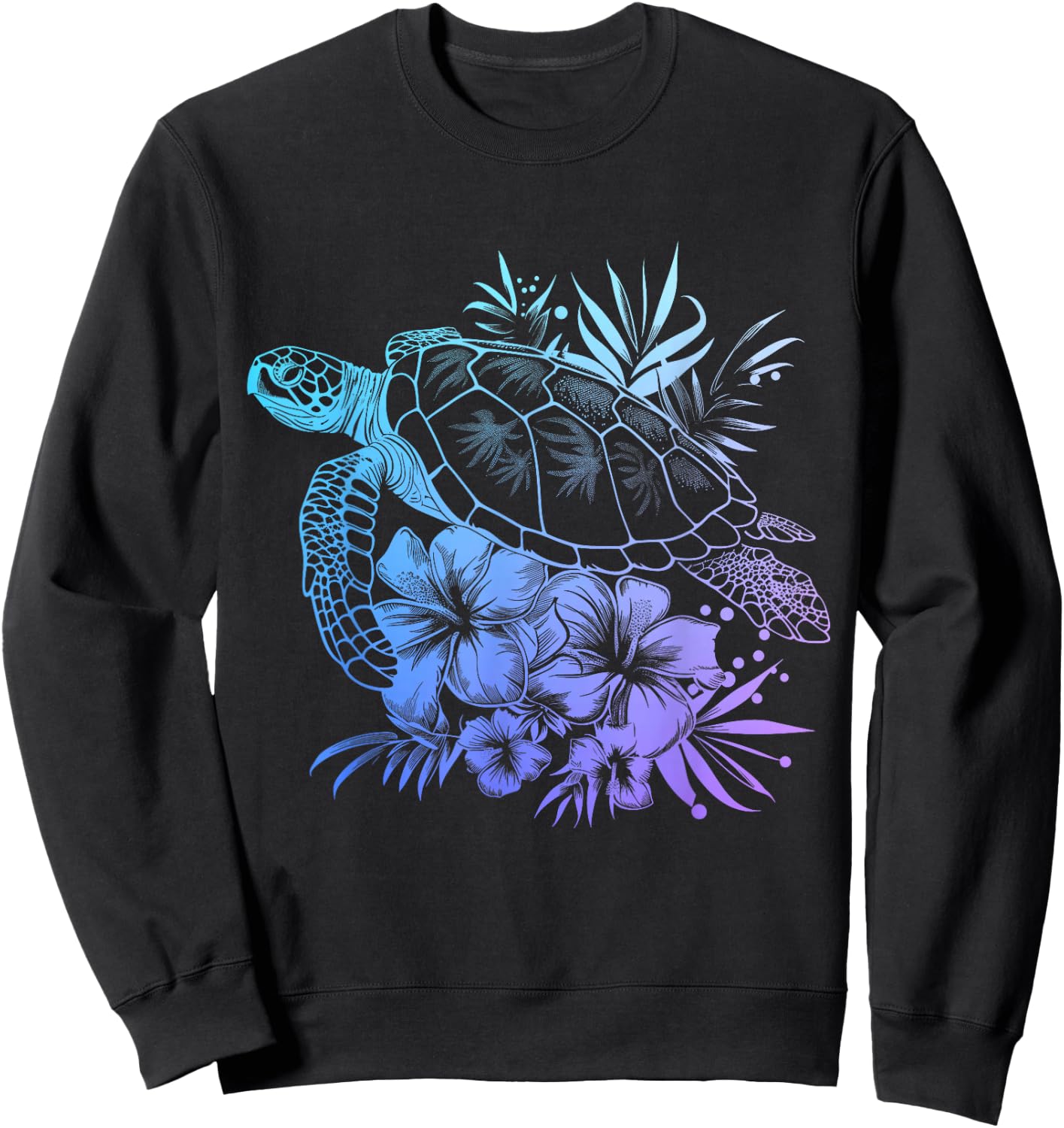 Sea Turtle Hawaiian Flowers Hawaii Diver Sweatshirt - Sweatshirt | Black