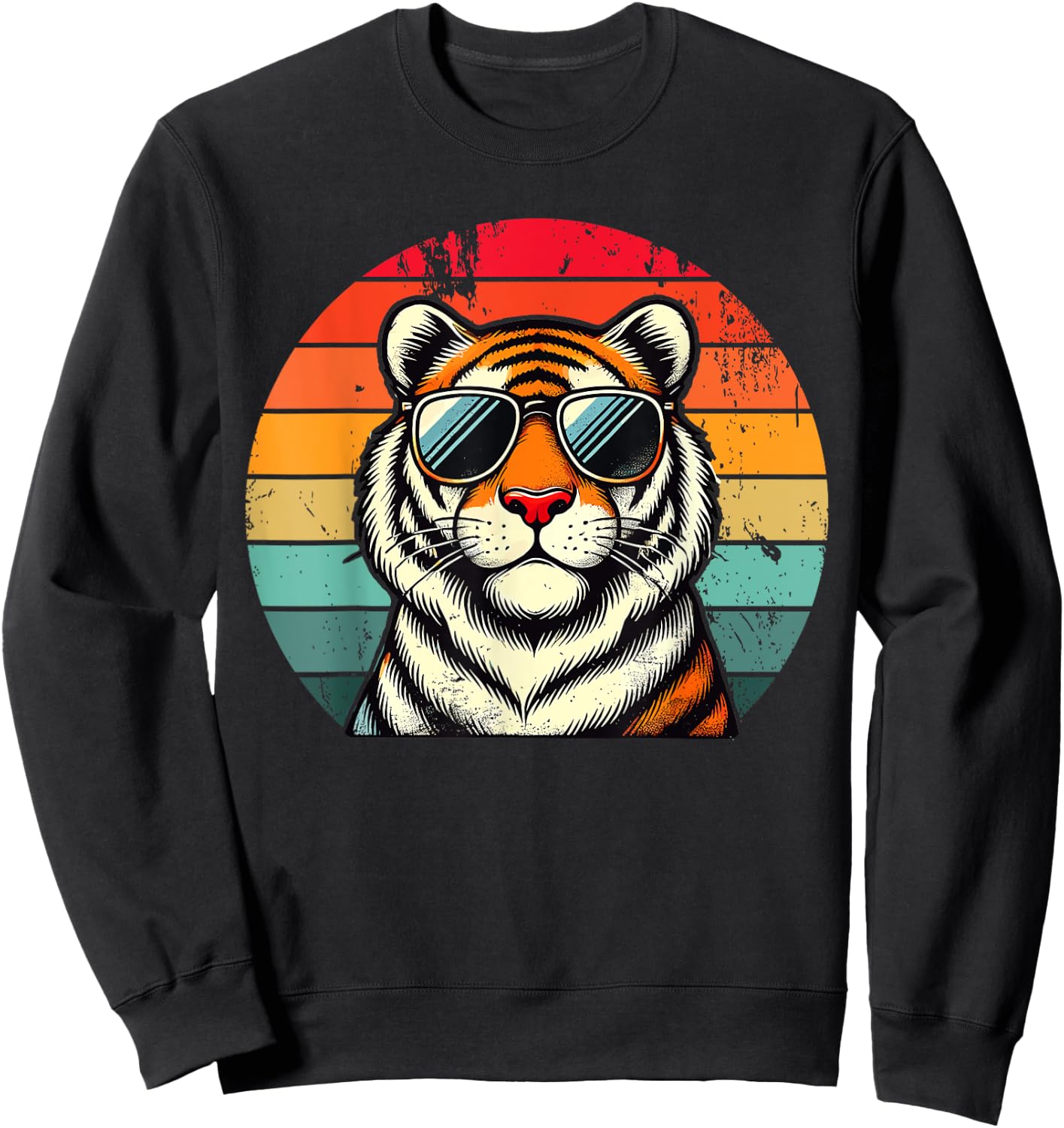 Retro Tiger in Sunglasses Men Women Kids Novelty Funny Tiger Sweatshirt - Sweatshirt | Black