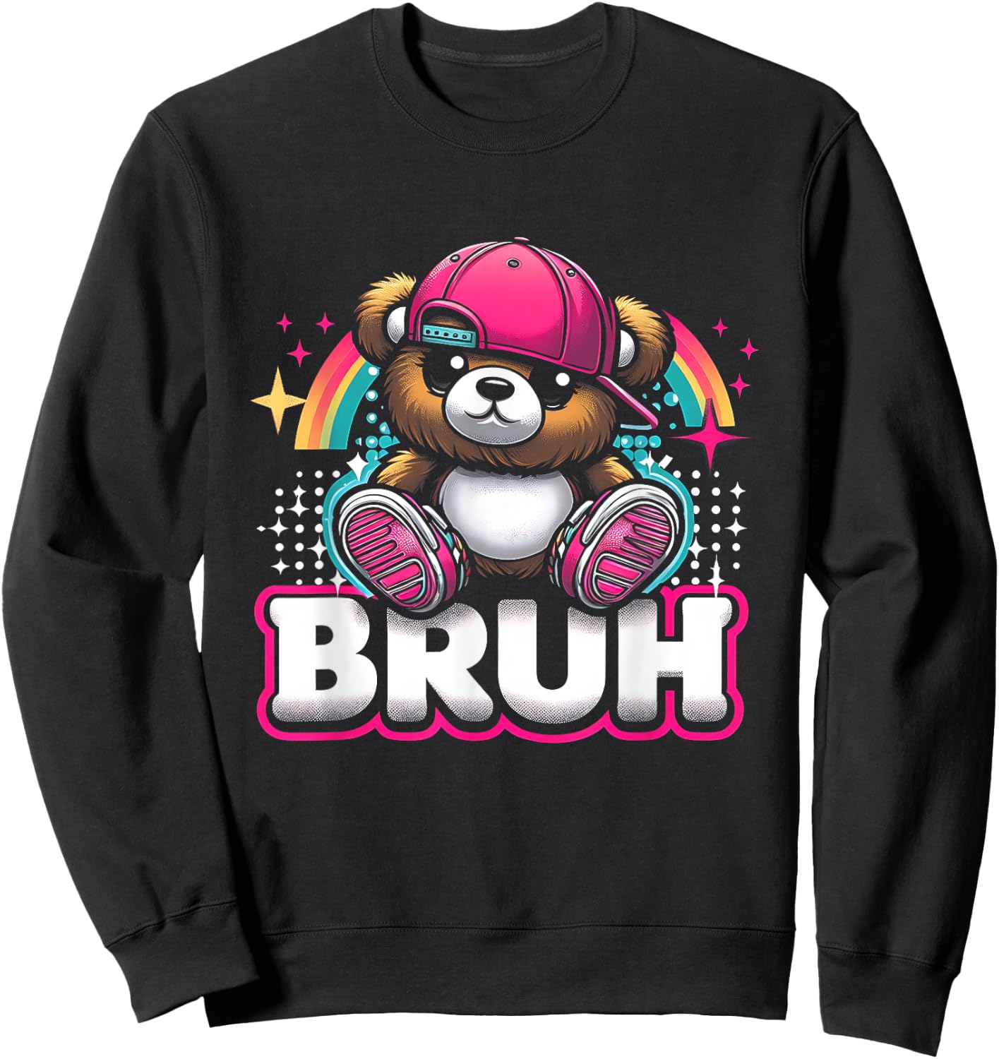 Hip Hop Teddy Bear Bruh Meme Saying Teen Humor Sweatshirt - Sweatshirt | Black