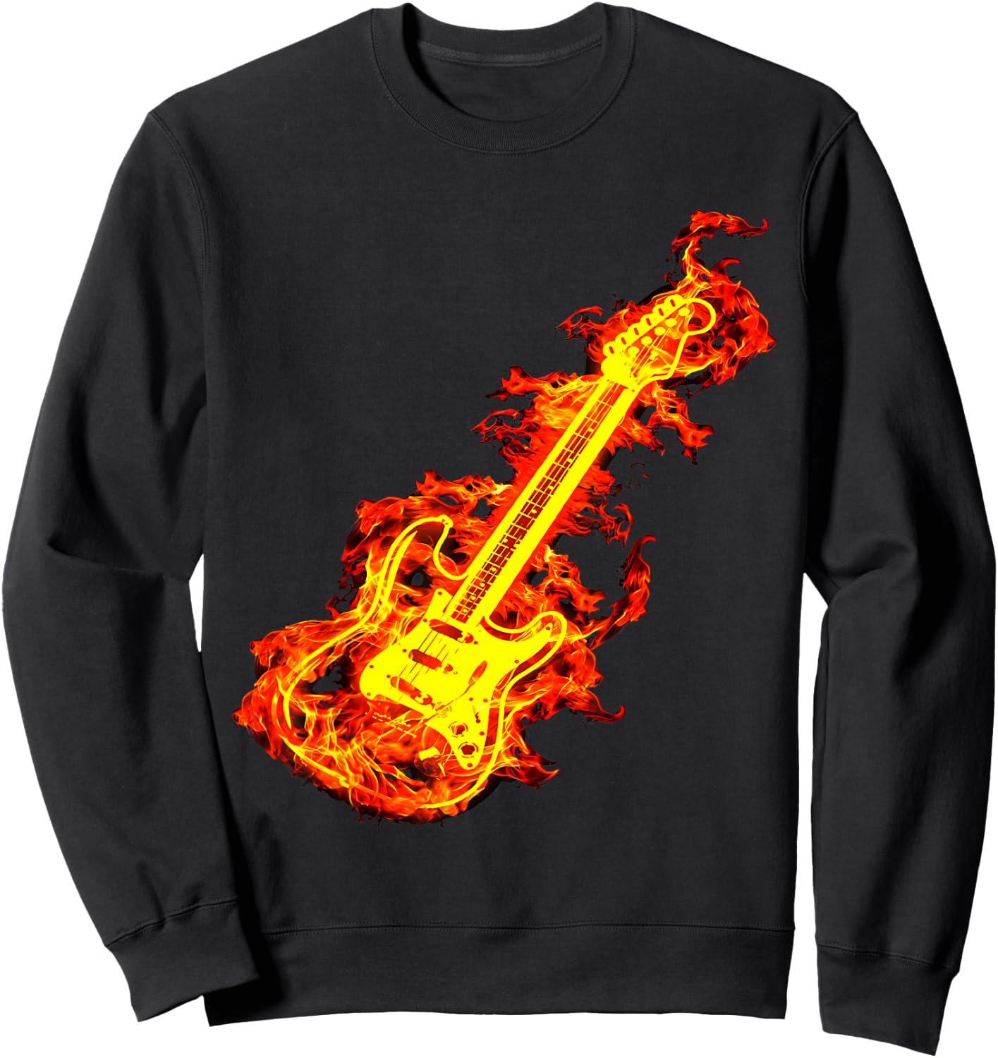 playable guitar shirt Electric Guitar On Fire Rock Lover Sweatshirt - Sweatshirt | Black