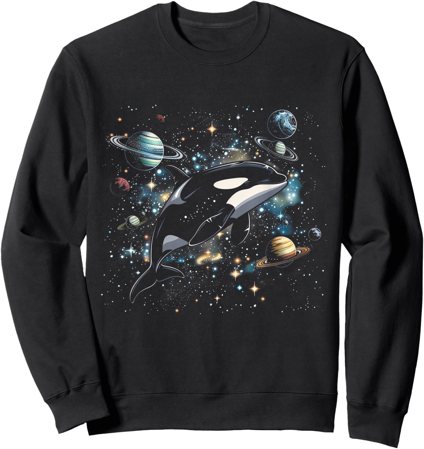 Orca In Space Planets Stars Whale Lover Sweatshirt - Sweatshirt | Black