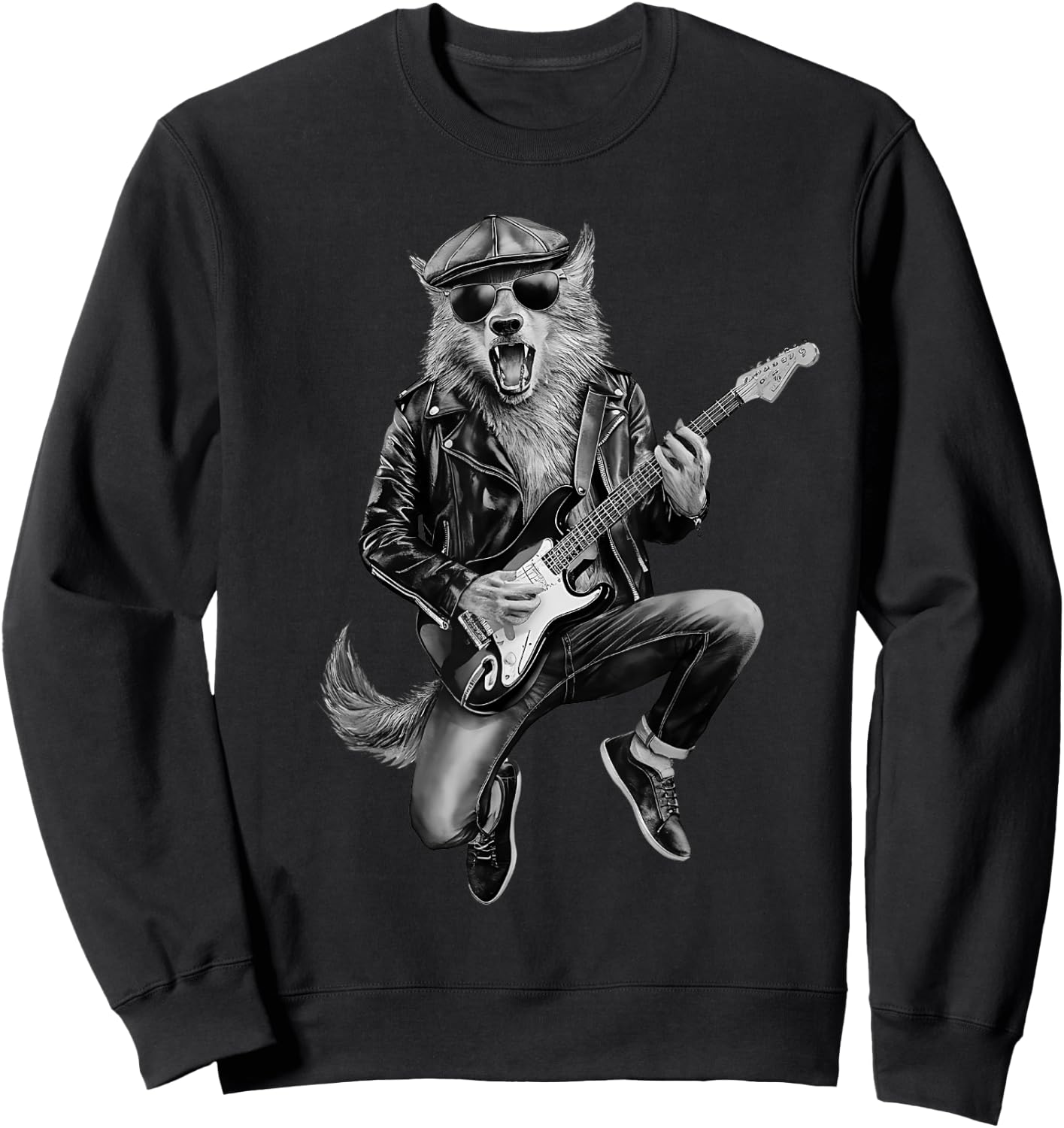 Werewolf Playing Guitar music classic Rocker Sweatshirt - Sweatshirt | Black