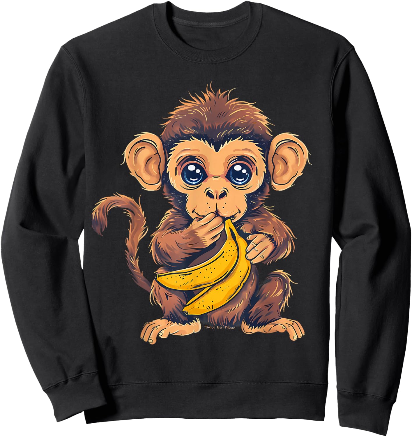 Banana Monkey Animal Art Drawing Cute Monkey Wildlife Sweatshirt - Sweatshirt | Black