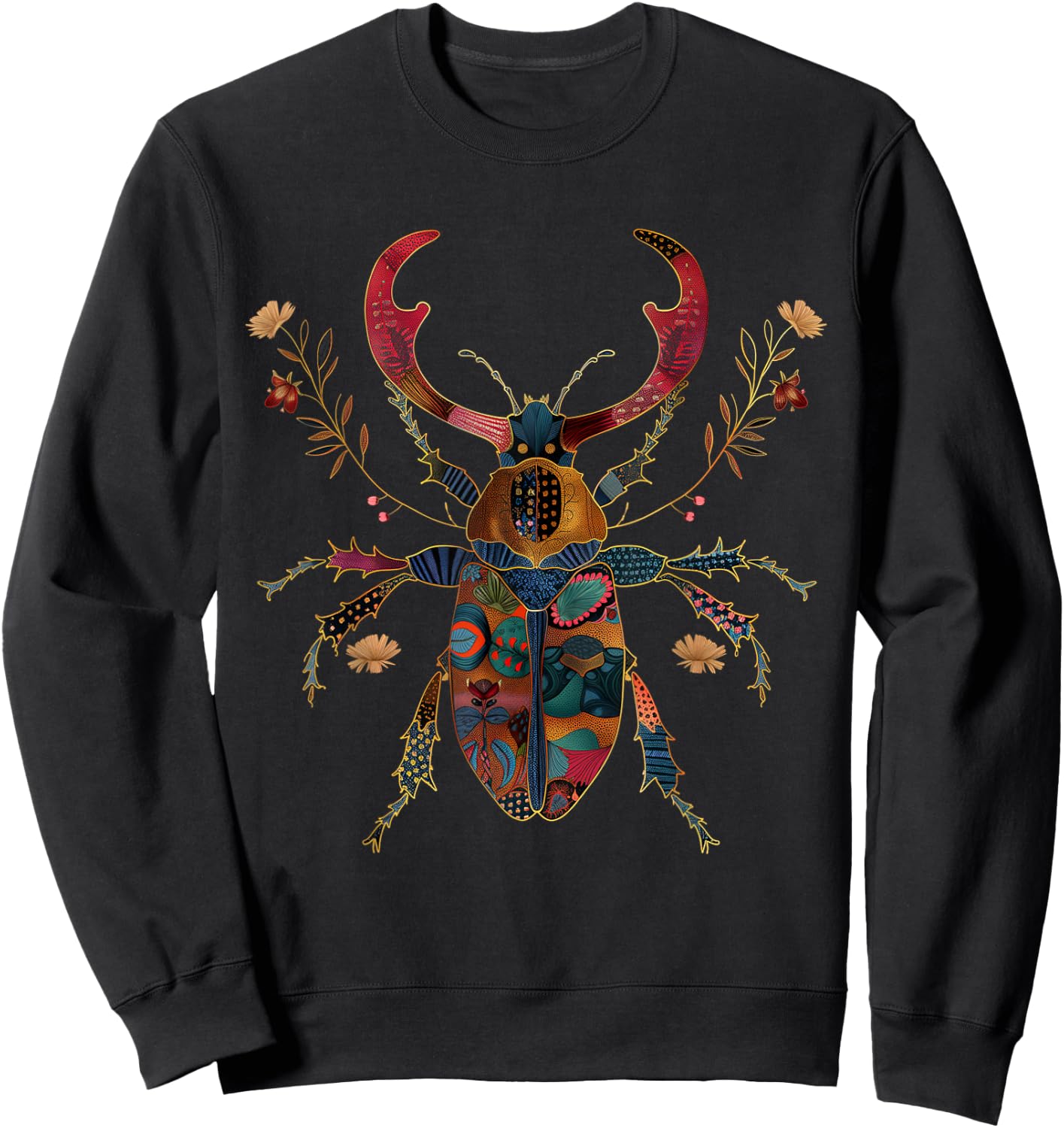Deer Beetle Flowers Insects Beetle Tattoo Entomology Sweatshirt - Sweatshirt | Black
