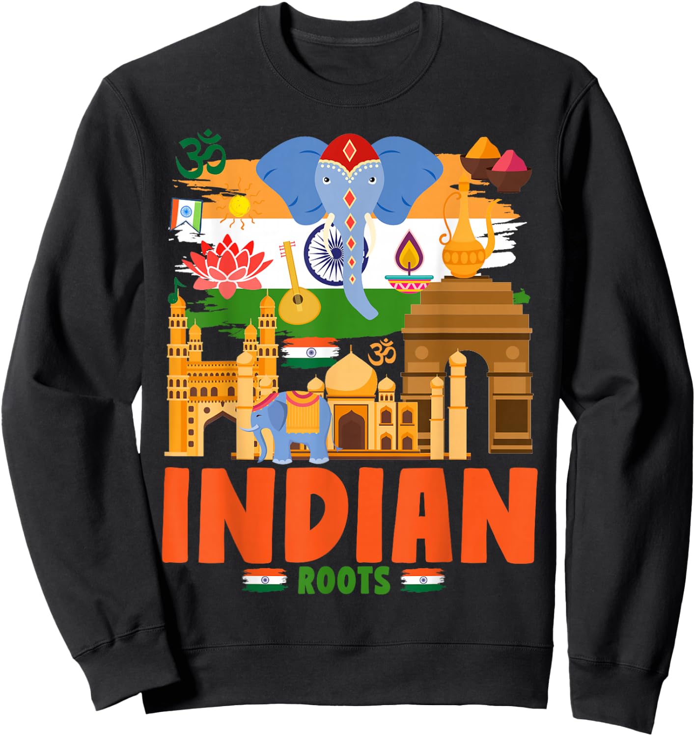 India Flag Outfit Idea for Kids & Elephant Indian Roots Sweatshirt - Sweatshirt | Black