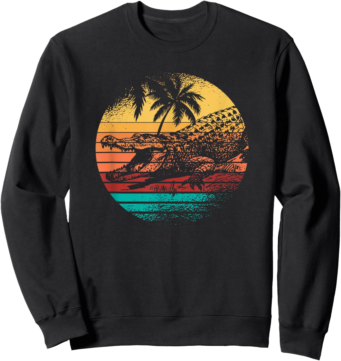 Retro Crocodile Alligator Vintage Gator Distressed Sunset Sweatshirt - Sweatshirt | Black