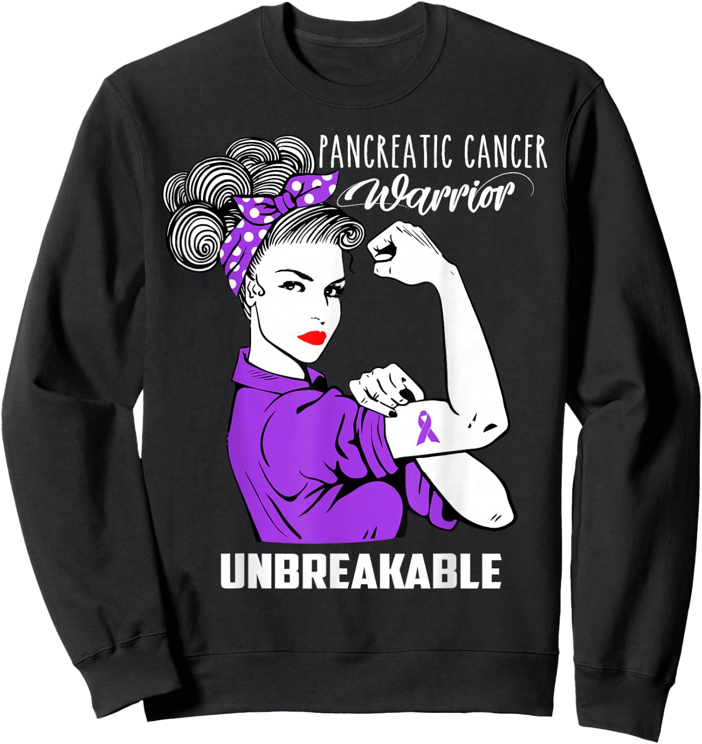 Pancreatic Cancer Warrior Unbreakable Shirt Awareness Gift Sweatshirt - Sweatshirt | Black