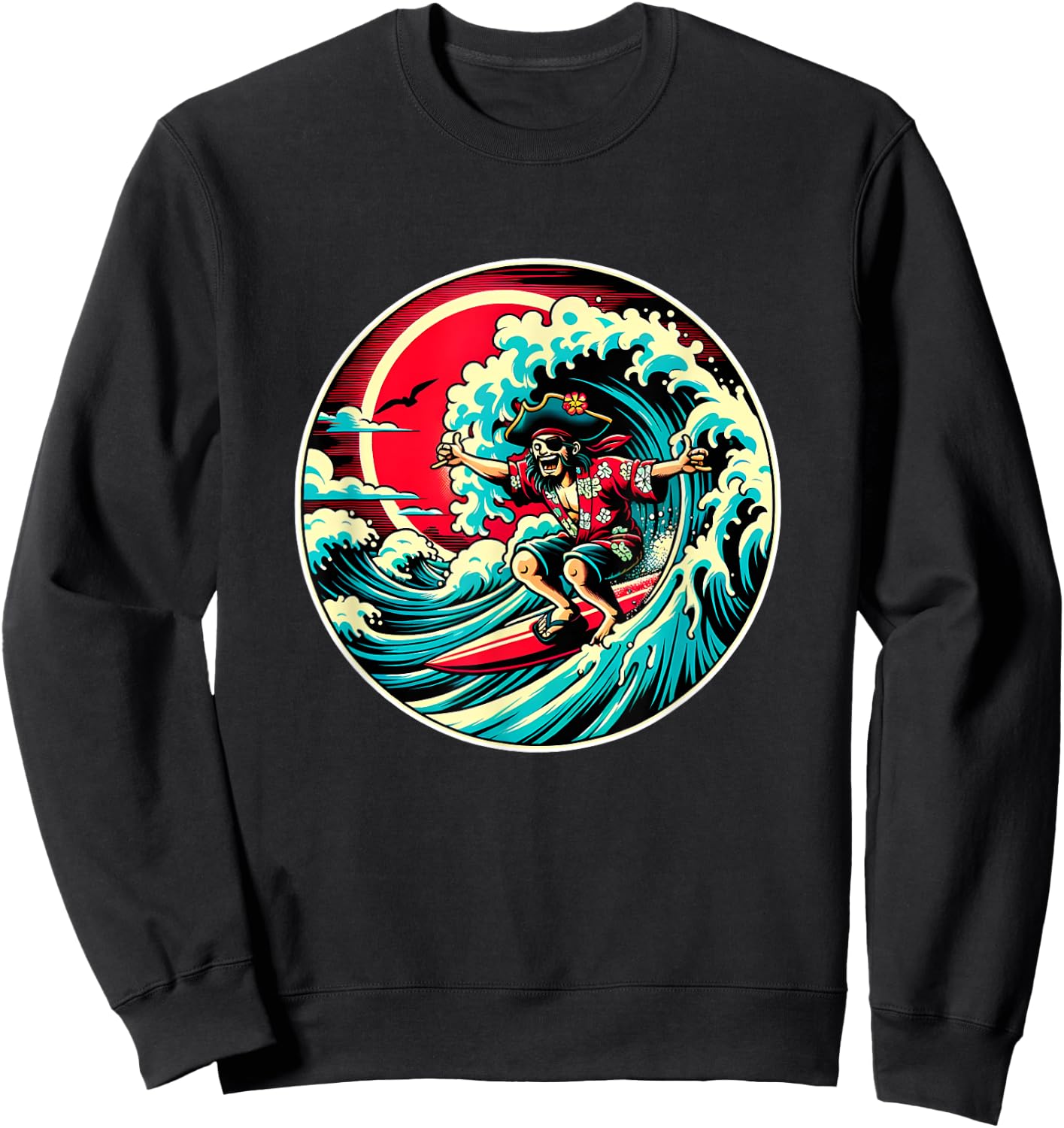 Great Wave Kanagawa Pirate Surfing Sweatshirt - Sweatshirt | Black
