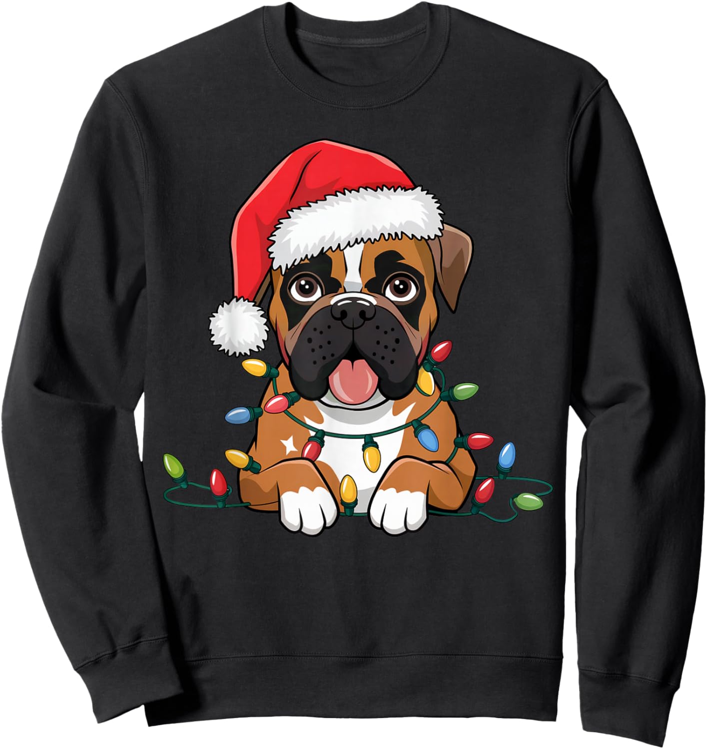 Boxer Christmas Lights Xmas Dogs Gifts Women Kids Sweatshirt - Sweatshirt | Black