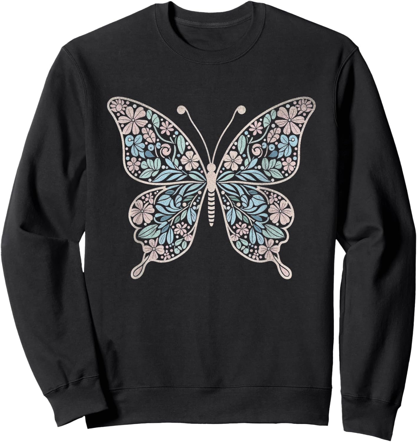 Flower Butterfly with Floral Graphic and Girls Sweatshirt - Sweatshirt | Black