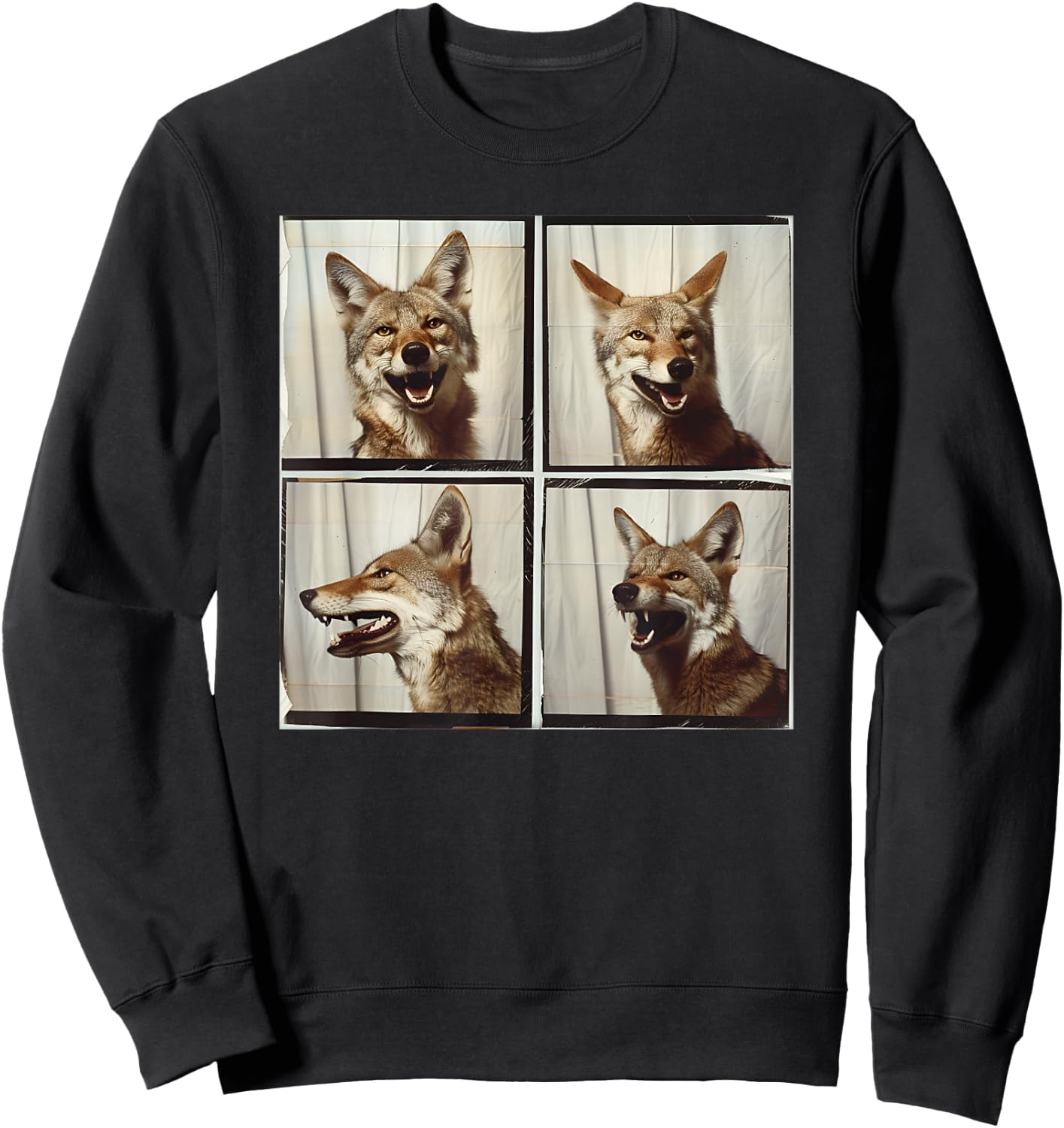Cool Coyote Wolf Funny Animal Photobooth Smiling Coyote Sweatshirt - Sweatshirt | Black