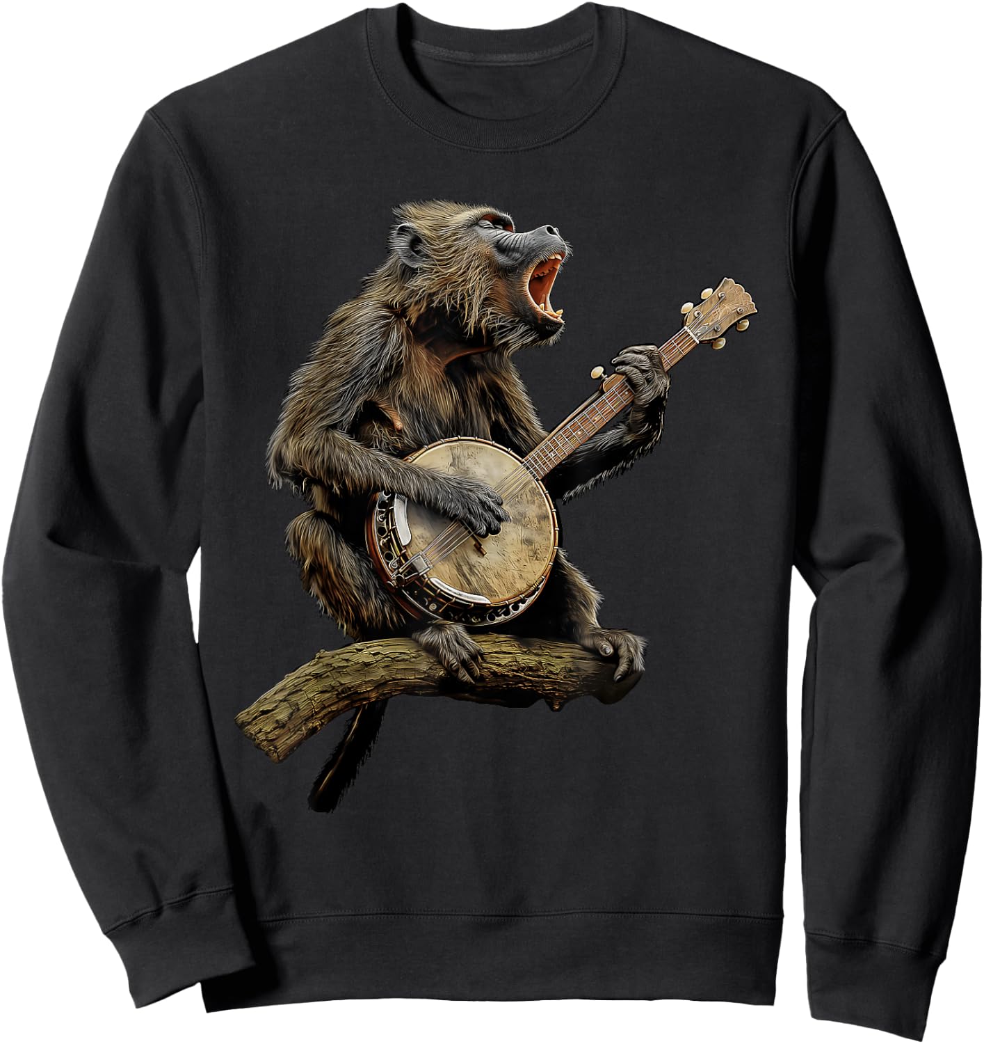 Baboon Monkey Bluegrass Banjo Player Sweatshirt - Sweatshirt | Black
