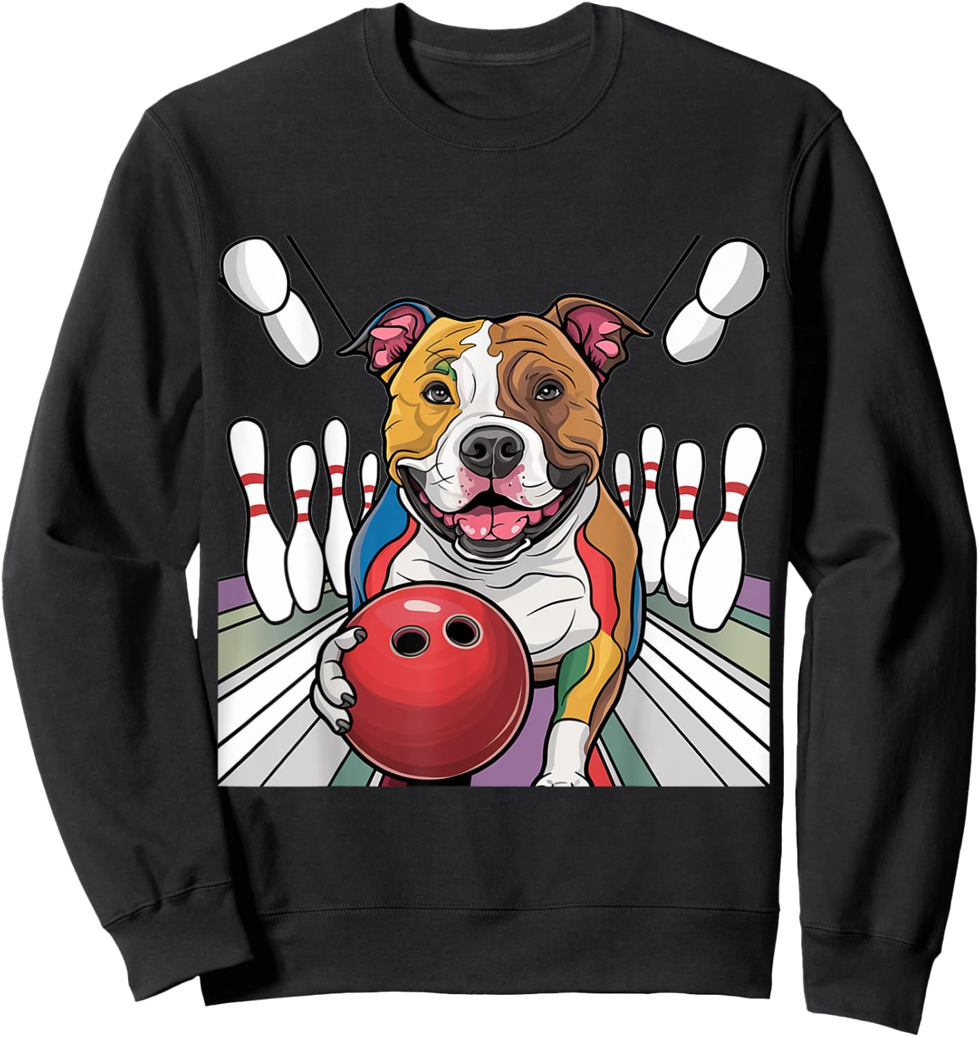 Smilefuntees Funny Pitbull Dog Bowling Sports Cartoon Women Kids Sweatshirt - Sweatshirt | Black