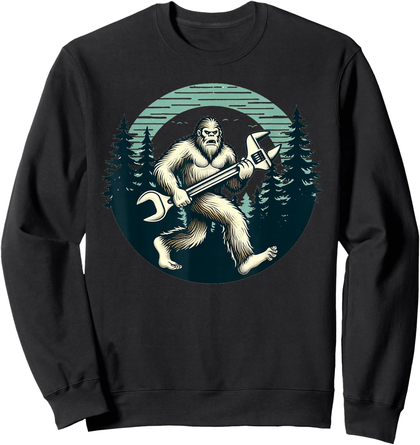 Bigfoot Plumber Pipe Wrench Funny Sasquatch Plumbing Sweatshirt - Sweatshirt | Black