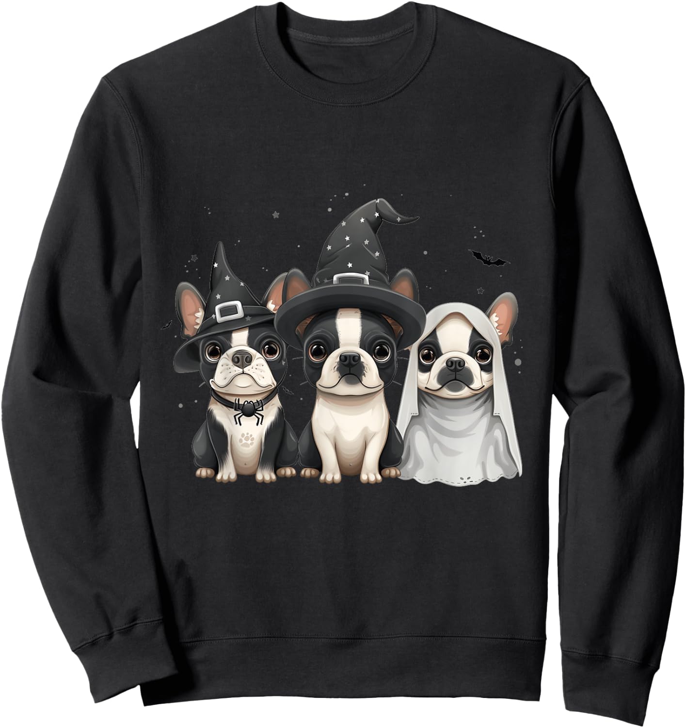 Cute Halloween Boston Terrier Dogs Witch Hat Ghost Dog Women Kids Sweatshirt - Sweatshirt | Black