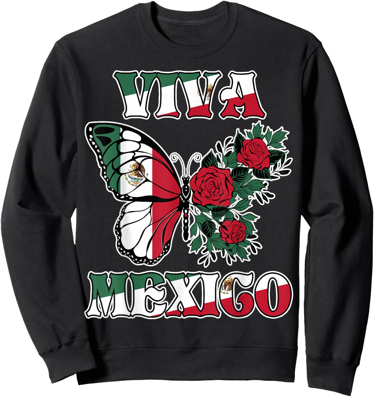 Mexican Independence Day Viva Mexico Butterfly Girls Women Sweatshirt - Sweatshirt | Black