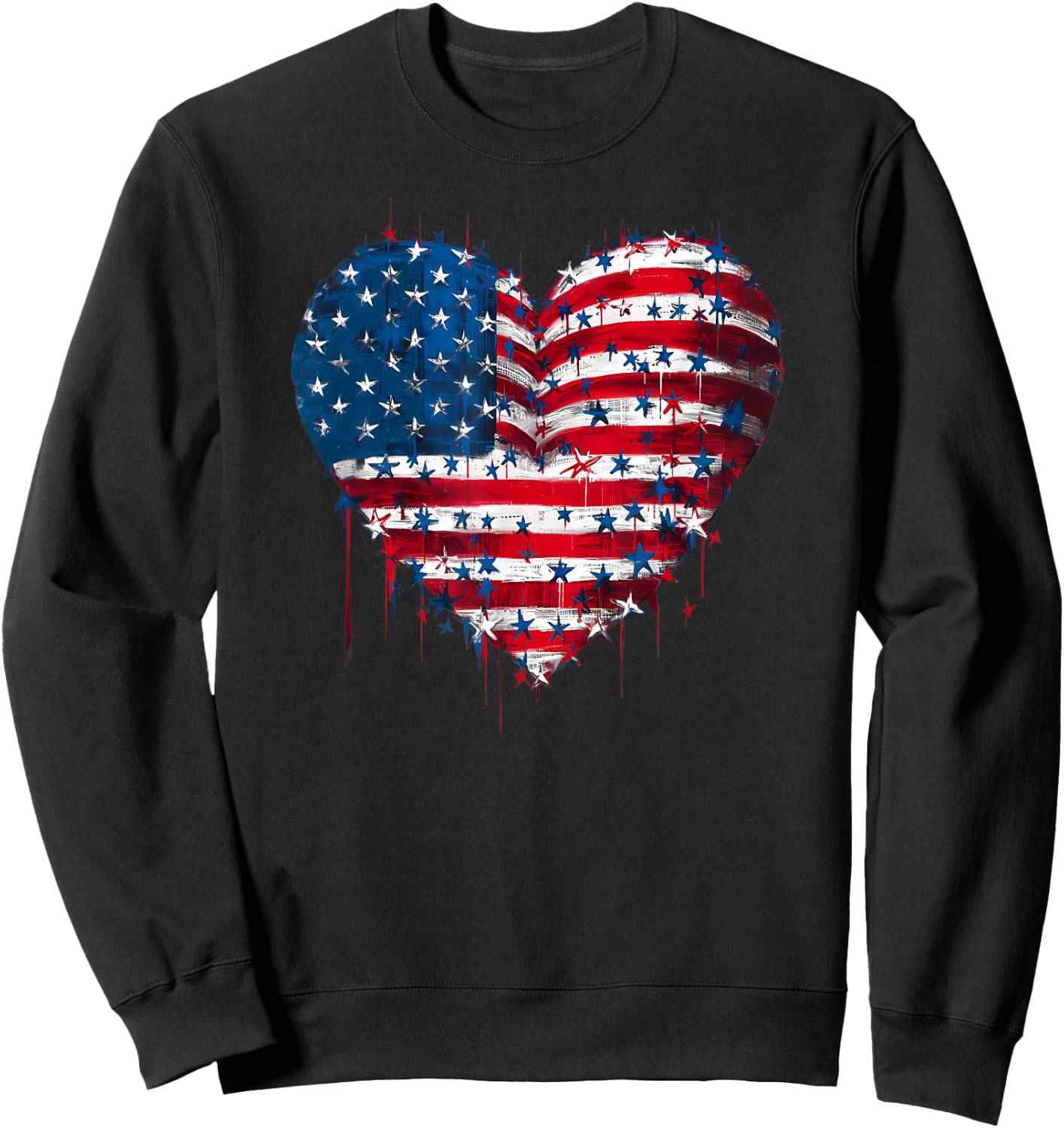 USA Flag Patriotic American Heart Armed Forces 4th of July Sweatshirt - Sweatshirt | Black