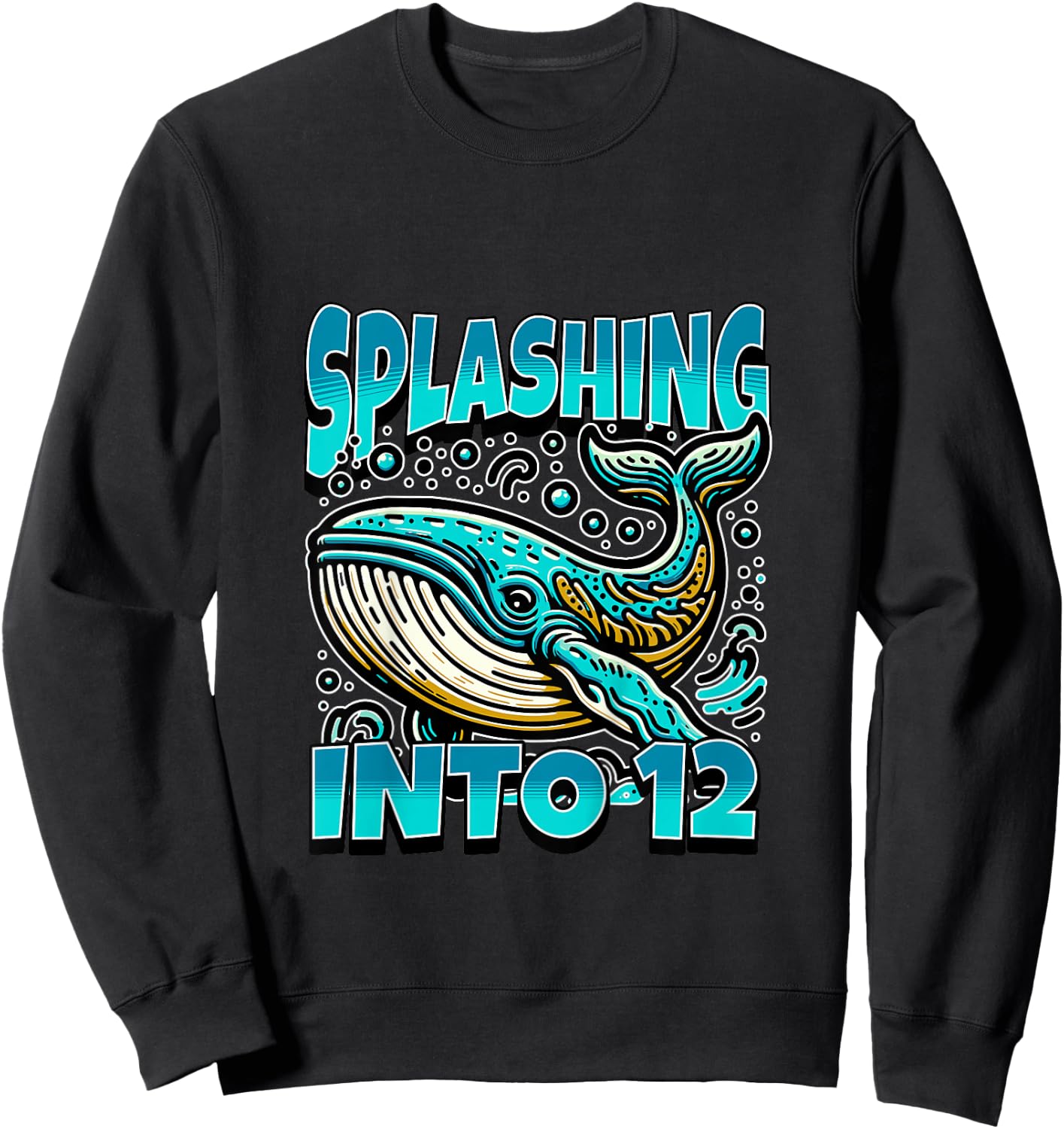 Kids Whale Splashing Into 12 Year Old 12th Birthday Boy Sweatshirt - Sweatshirt | Black