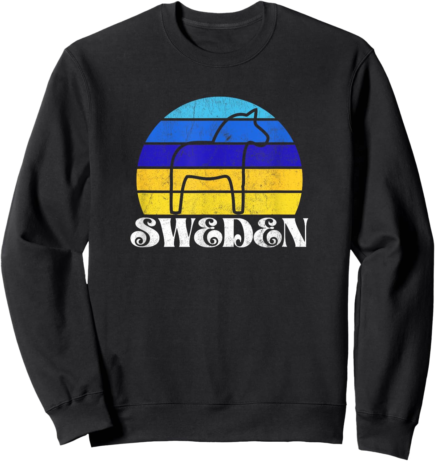 Retro Vintage Dalahäst (Dala Horse in Swedish) Sweden Sweatshirt - Sweatshirt | Black