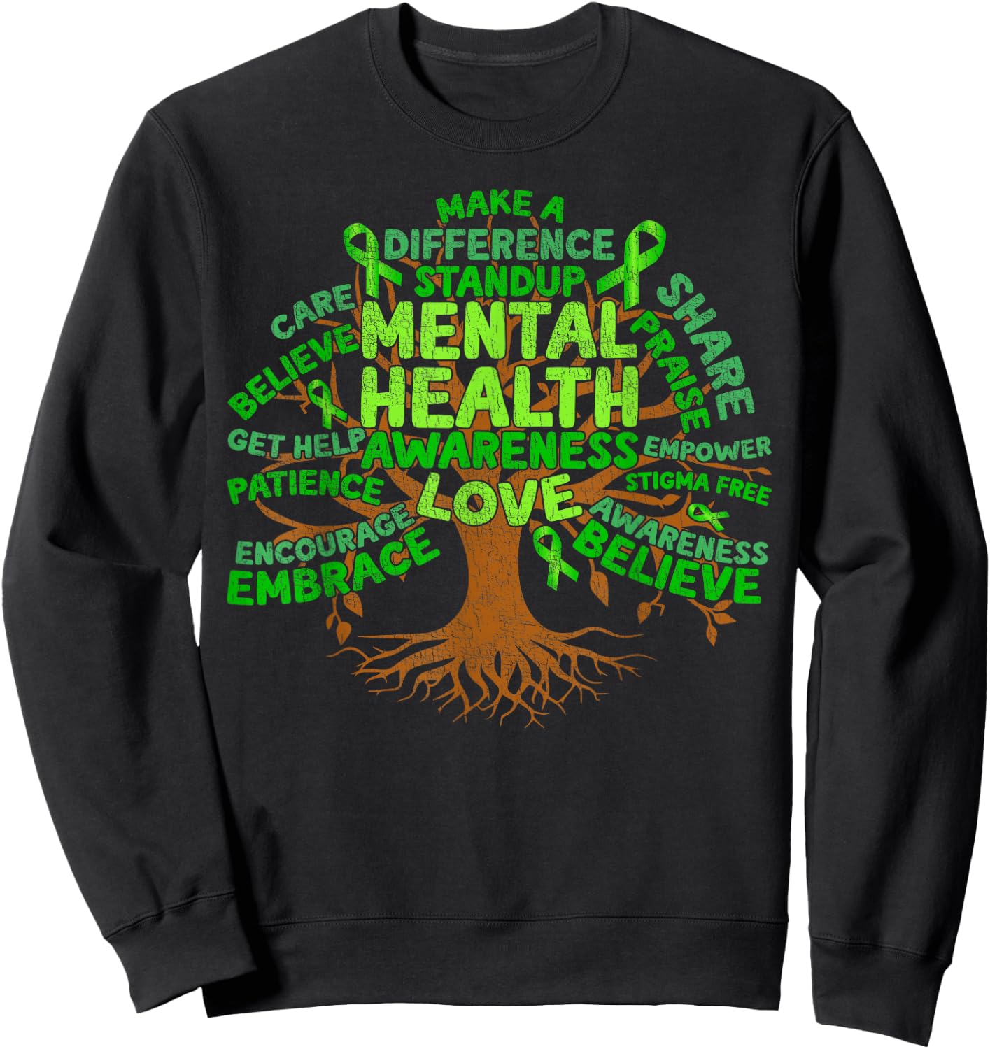 Motivational Support Green Tree Mental Health Awareness Sweatshirt - Sweatshirt | Black