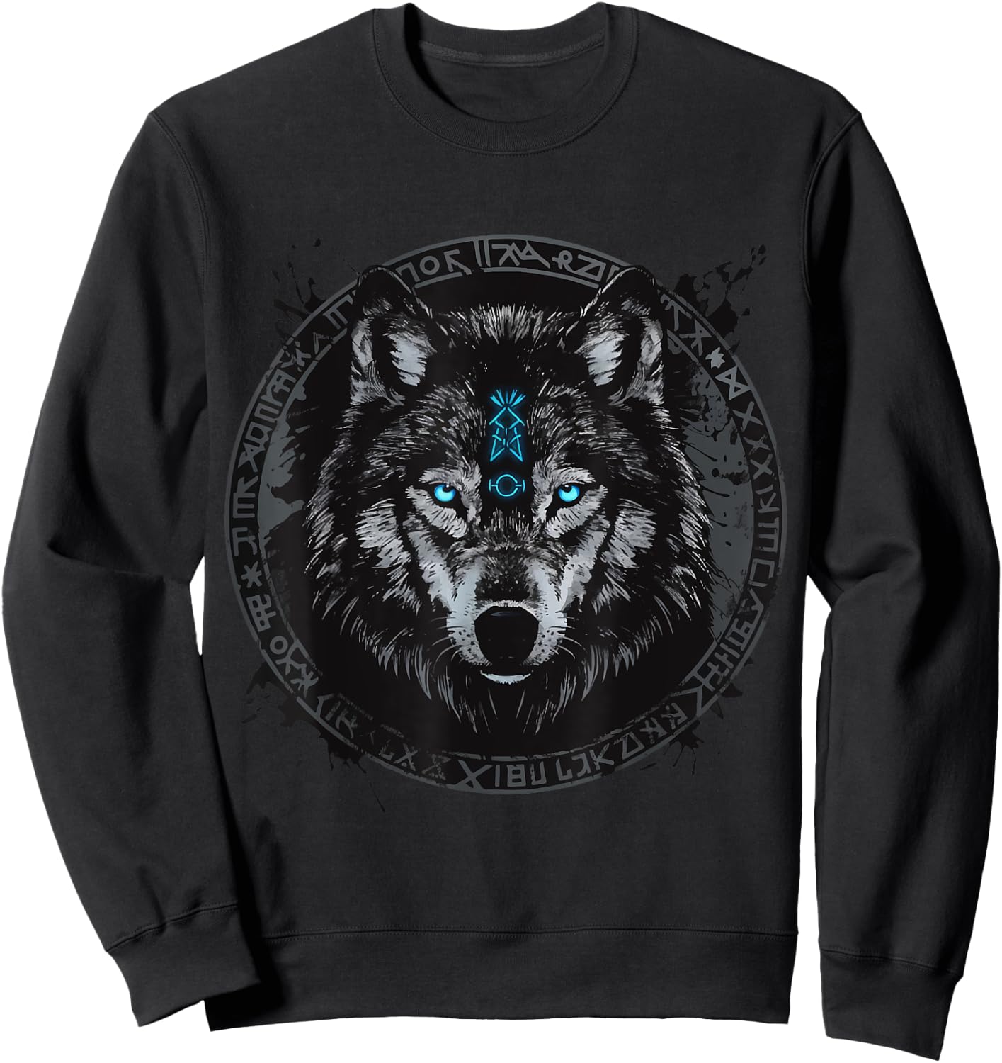 Viking Odins Wolves Geri & Freki Runes Wolf Sweatshirt - Sweatshirt | Black