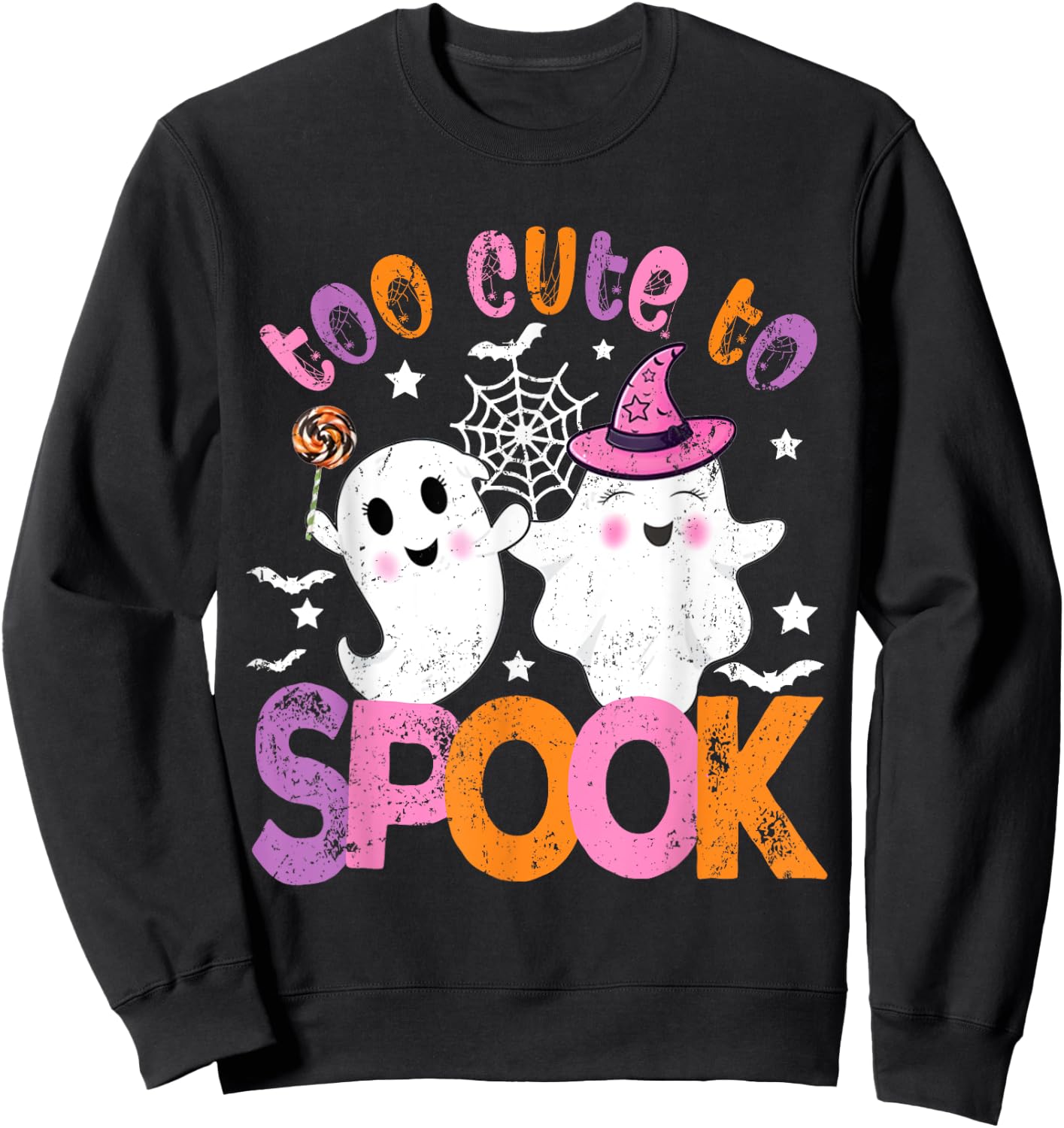 Kawaii Halloween Ghost Costume Too Cute To Spook Girl Kids Sweatshirt - Sweatshirt | Black