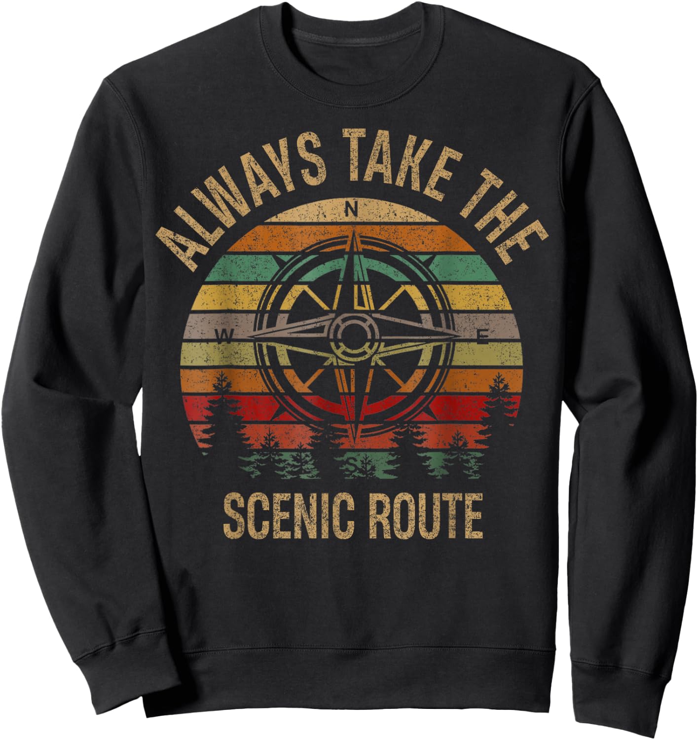 Funny Adventure Always Take The Scenic Route Hiking Camping Sweatshirt - Sweatshirt | Black