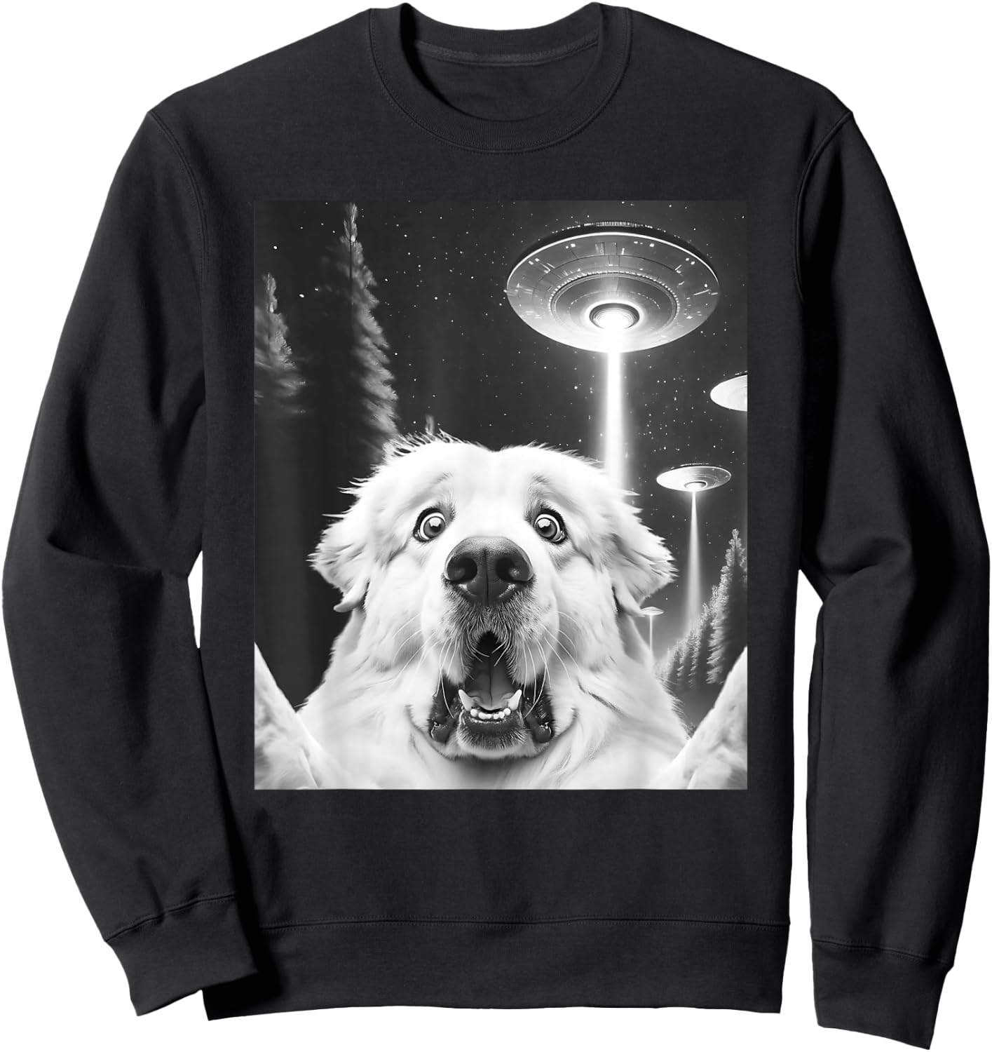 Funny Great Pyrenees Alien UFO Taking a Selfie Dog Mom Dad Sweatshirt - Sweatshirt | Black
