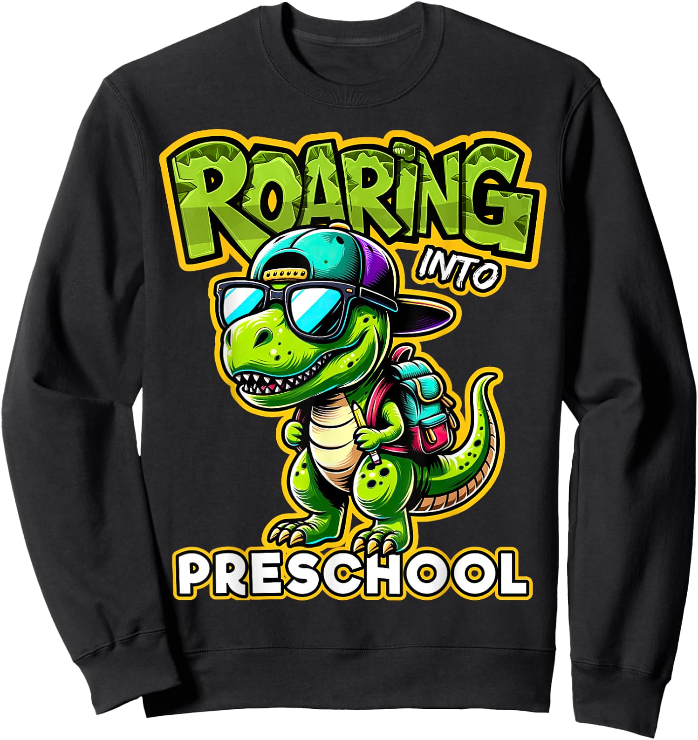 Back to School Preschool Dinosaur First Day of School Boy Sweatshirt - Sweatshirt | Black
