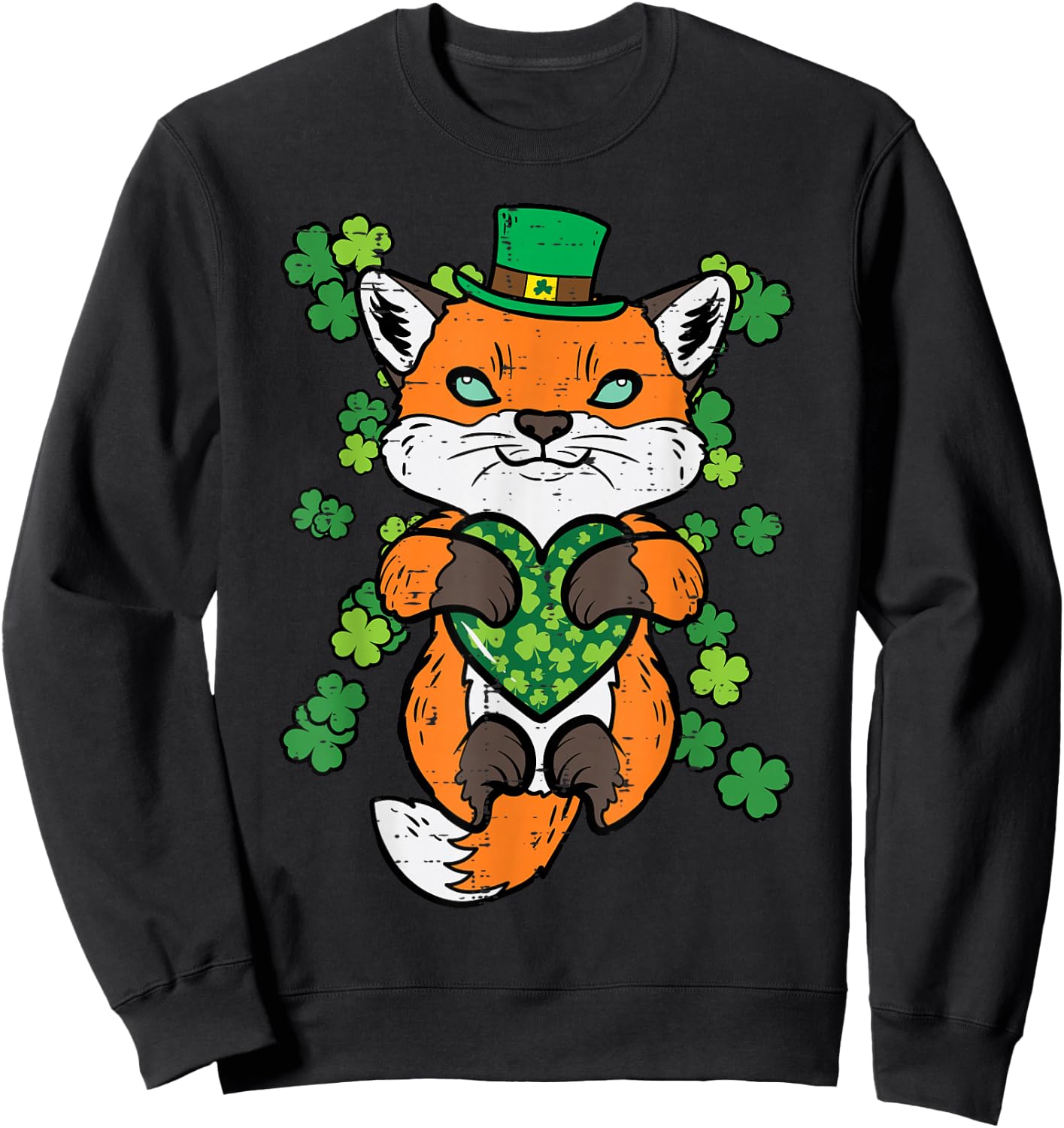 St Patricks Day Fox Saint Pattys Paddys Irish Women Kids Men Sweatshirt - Sweatshirt | Black