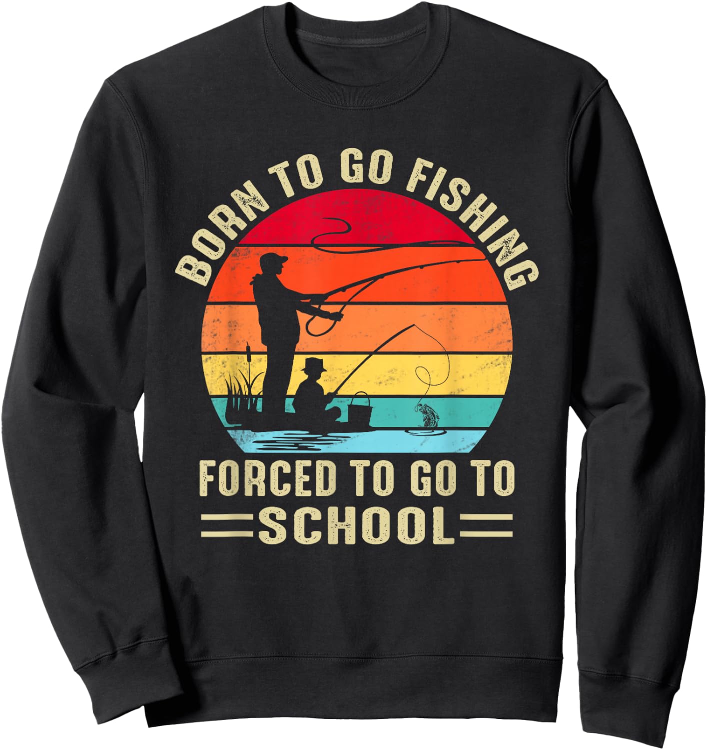 Funny Born To Go Fishing Bass Fish Fisherman Boys Sweatshirt - Sweatshirt | Black