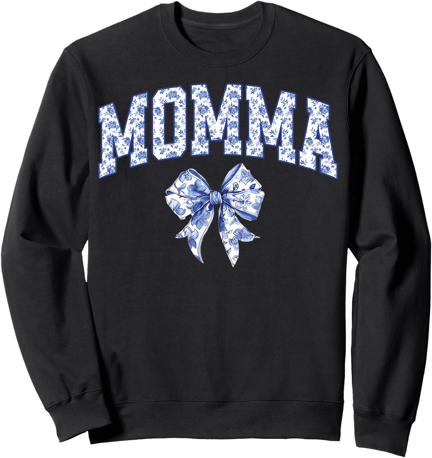 Momma Coquette Toile Blue Bow Floral Family Matching Sweatshirt - Sweatshirt | Black
