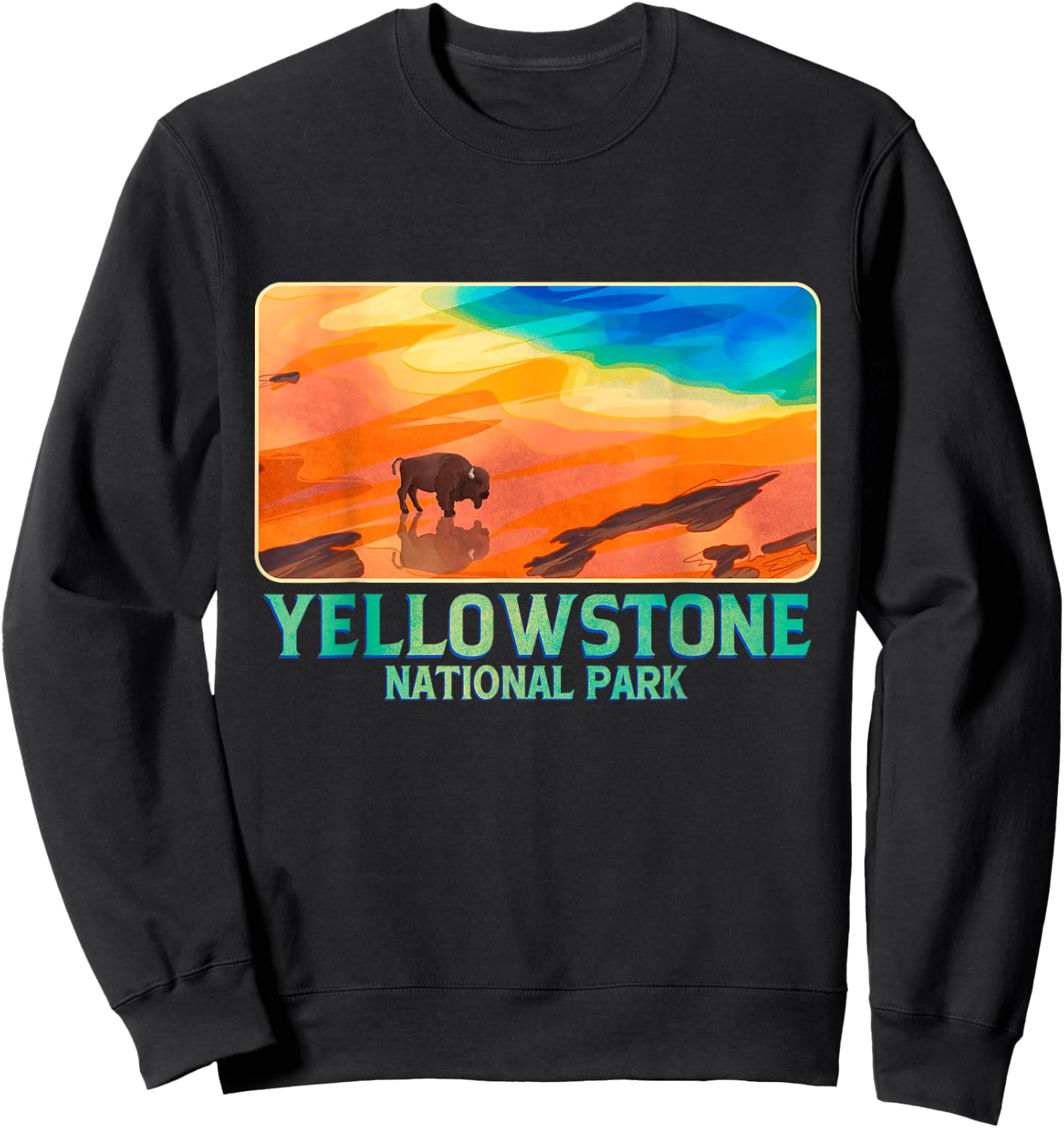 A Bison With Hot Spring Background Yellowstone National Park Sweatshirt - Sweatshirt | Black