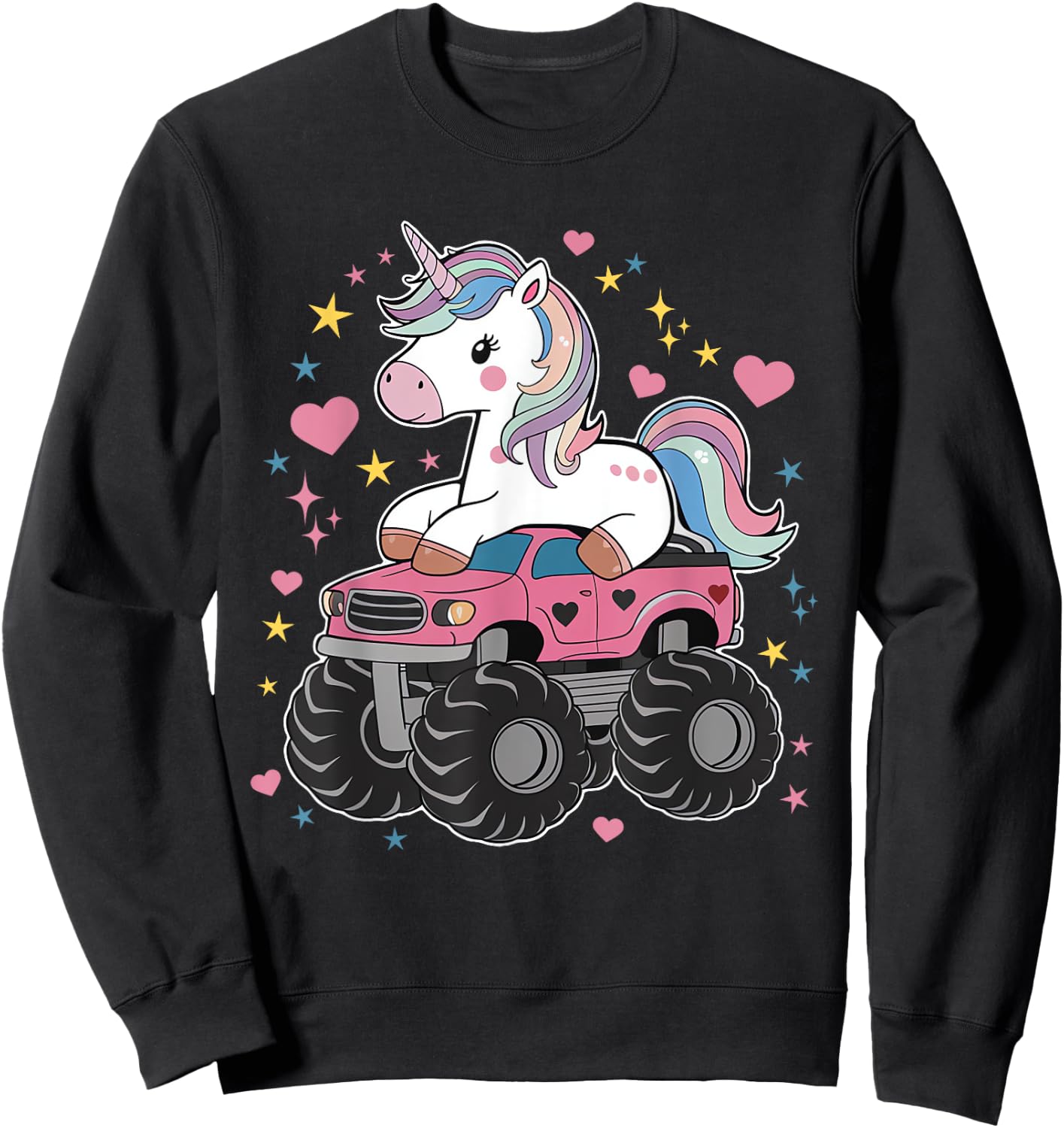 Monster Truck Unicorn Birthday Party Girl Monster Truck Sweatshirt - Sweatshirt | Black