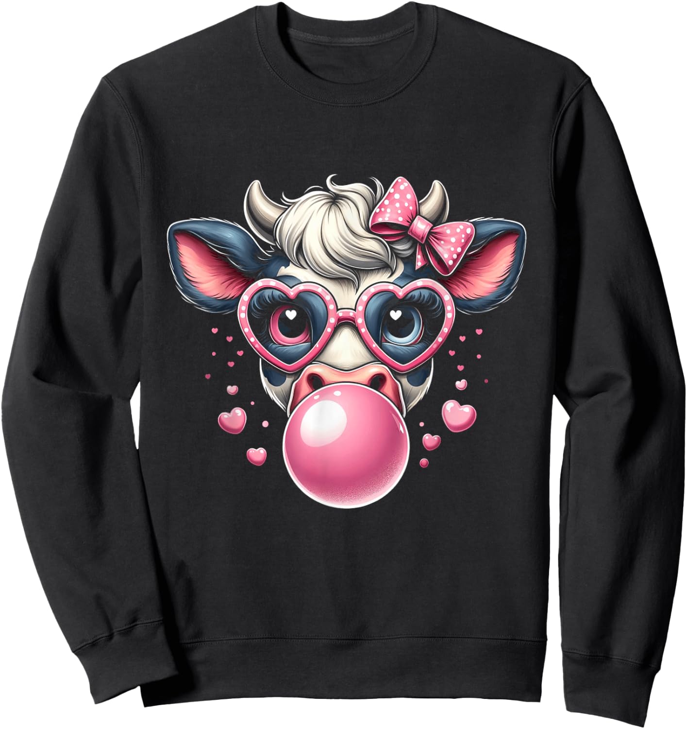 Funny Cow with Pink Glasses & Bubblegum Farmer Chic Sweatshirt - Sweatshirt | Black