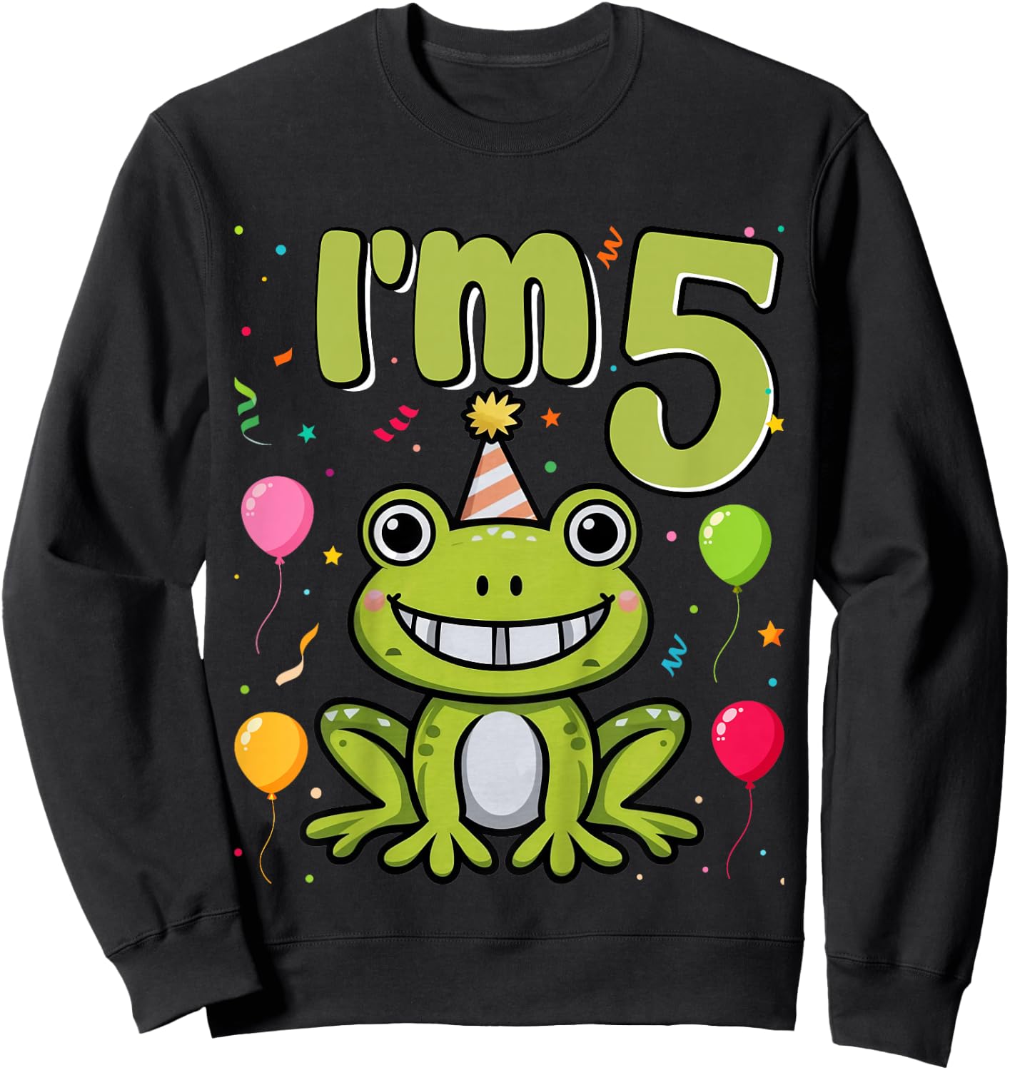 Kids I'm 5 Cute Frog Kids 5 Years Old 5th Birthday Party Frog Sweatshirt - Sweatshirt | Black