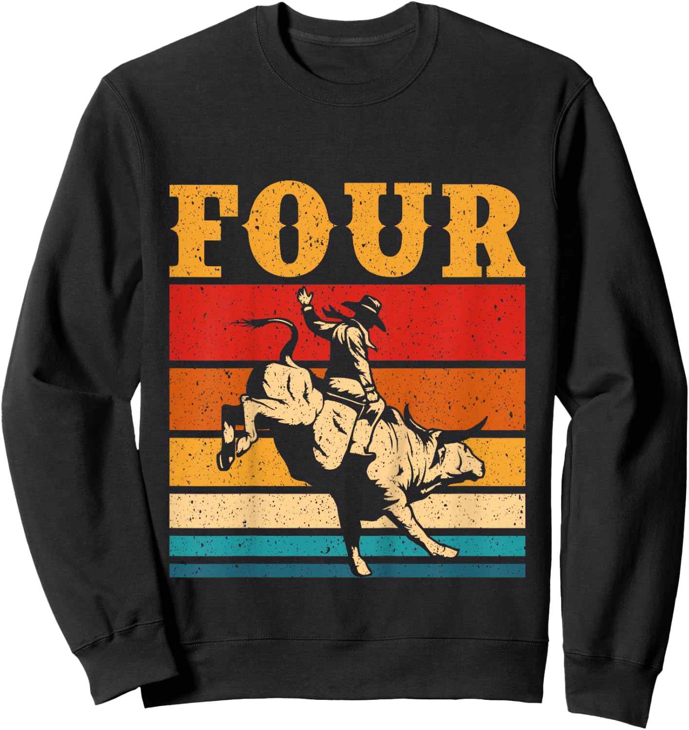 Kids Bull Riding 4th Birthday Cowboy Boy 4 Year Old Western Rodeo Sweatshirt - Sweatshirt | Black