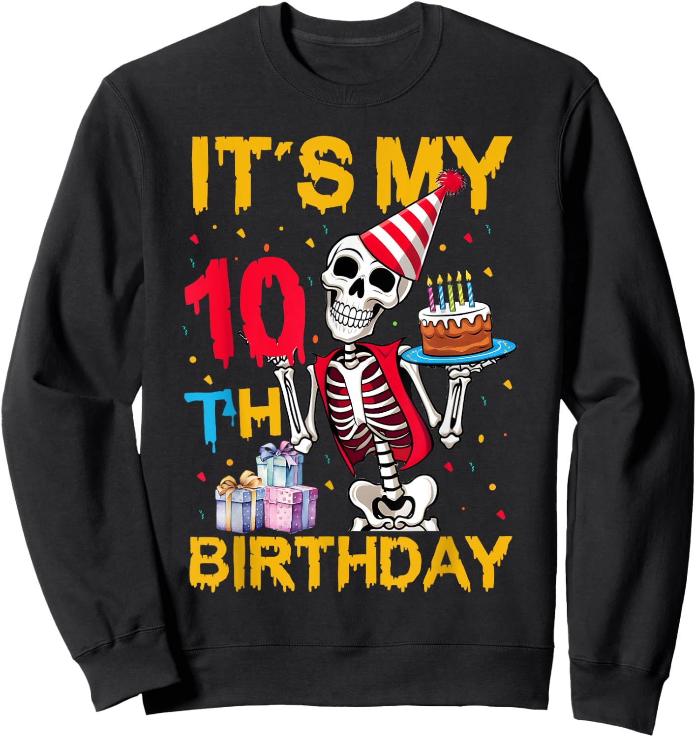 It's My 10th Birthday Party Halloween Skeleton Birthday Sweatshirt - Sweatshirt | Black