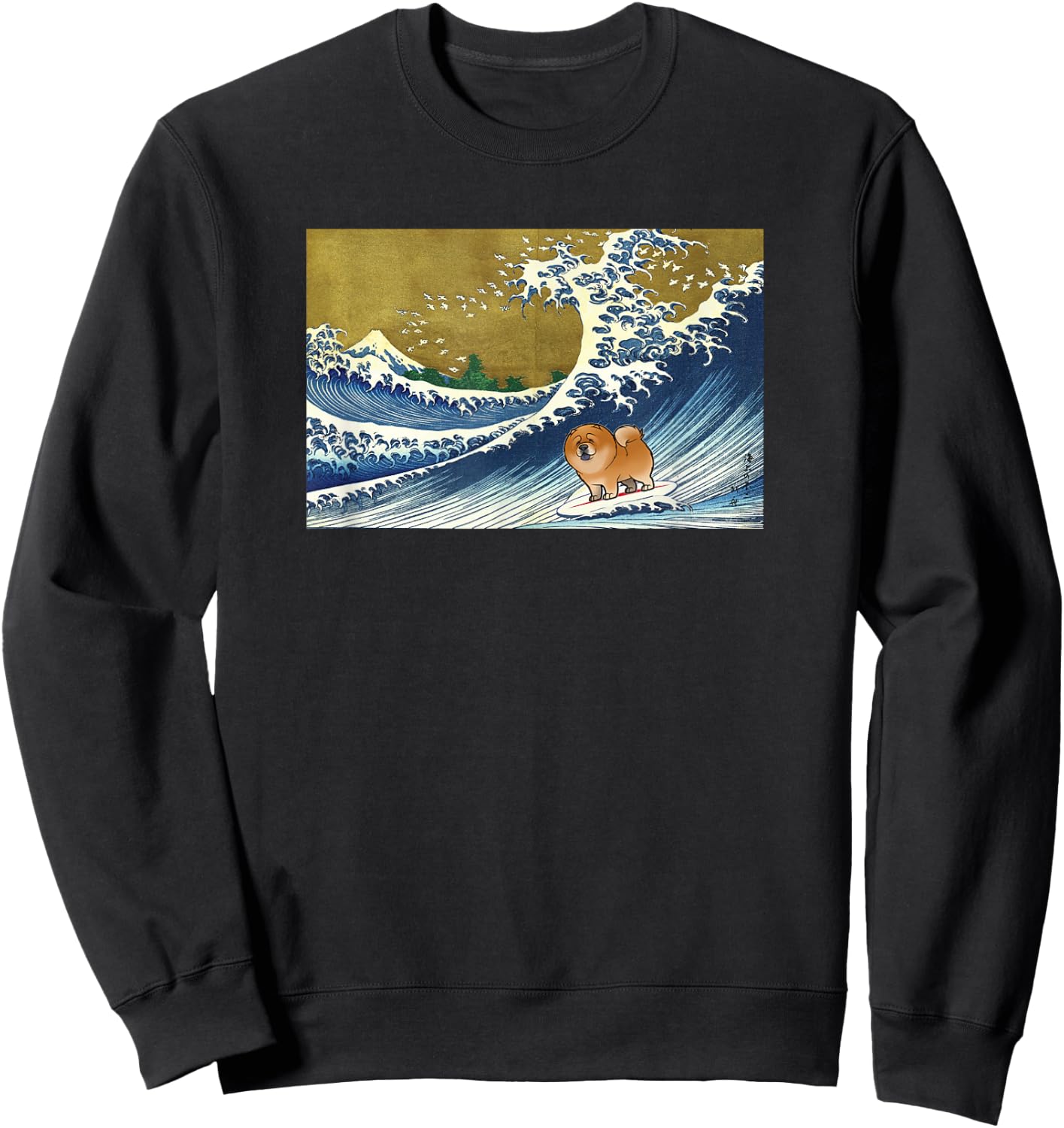 Funny Retro Vintage Surfing a Wave Chow Lover Sweatshirt - Sweatshirt | Black