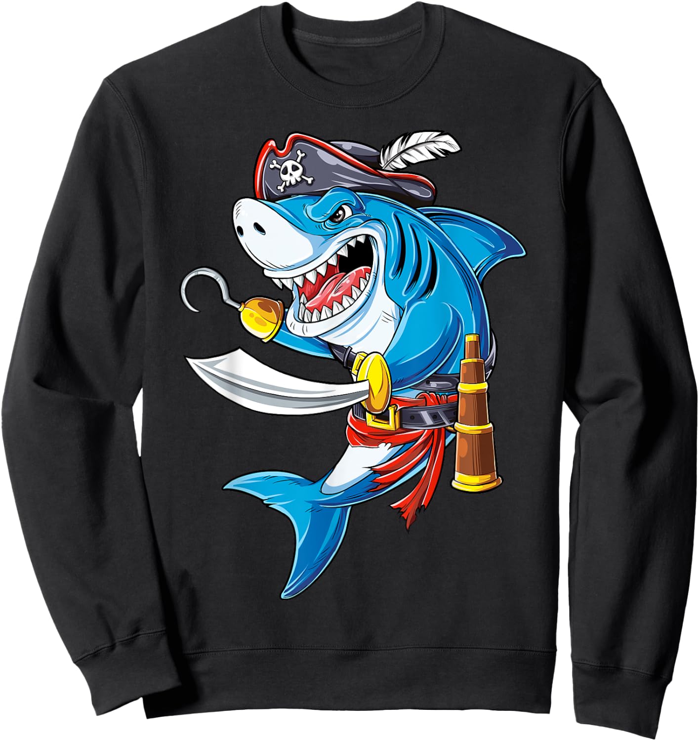 Shark Pirate Costume Jolly Roger Flag Jawsome Gifts Boys Men Sweatshirt - Sweatshirt | Black