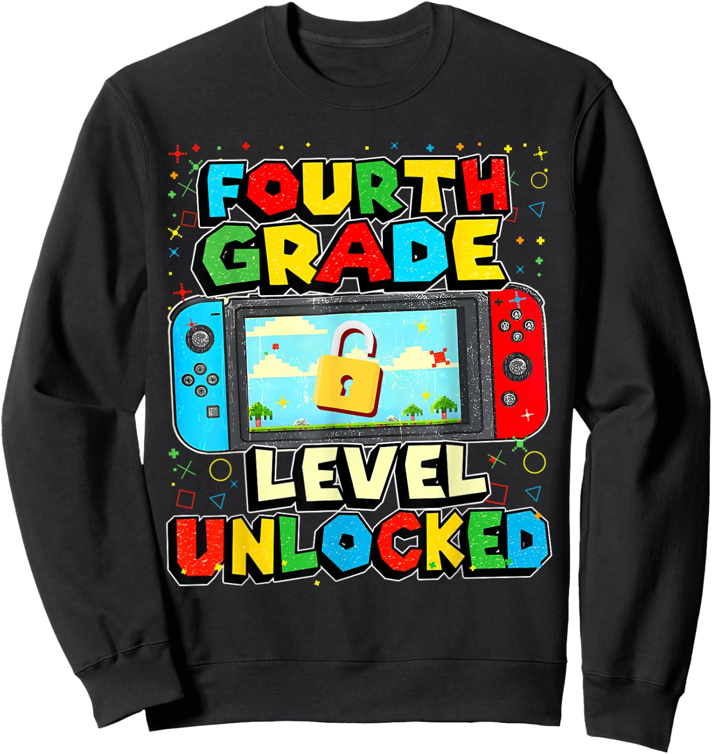 4th Grade Level Unlocked Funny Gamer Boys Back To School Sweatshirt - Sweatshirt | Black