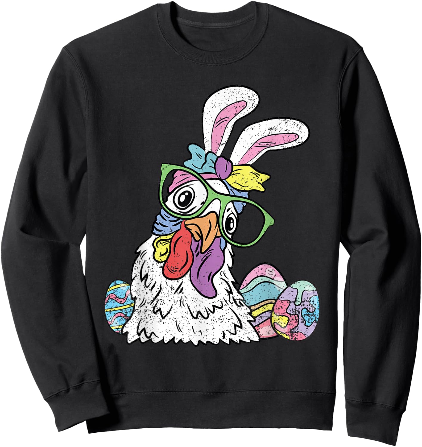 Chicken Egg Hunting Easter Bunny Ears Farm Animal Spring Sweatshirt - Sweatshirt | Black
