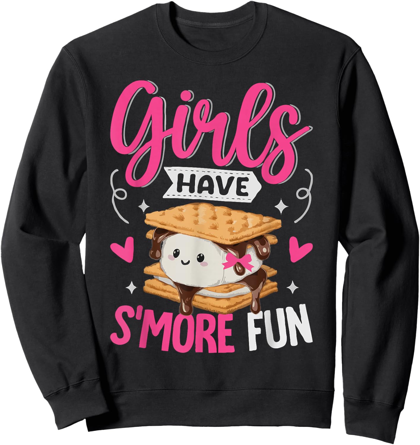 Camping Smores Girls have S'more Fun Cute Kawaii Smores Sweatshirt - Sweatshirt | Black