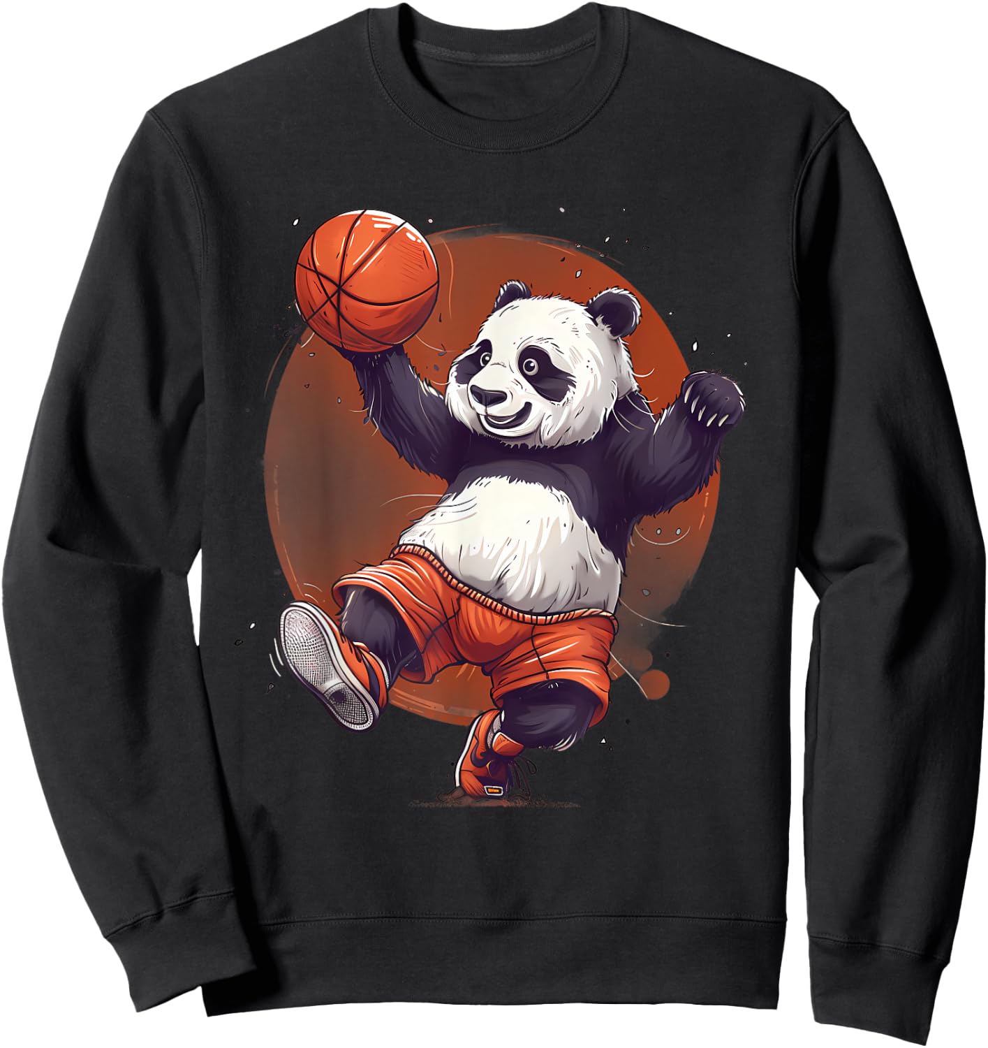 Basketball Bear Panda Basketball Hoop Drawing Animal Art Sweatshirt - Sweatshirt | Black