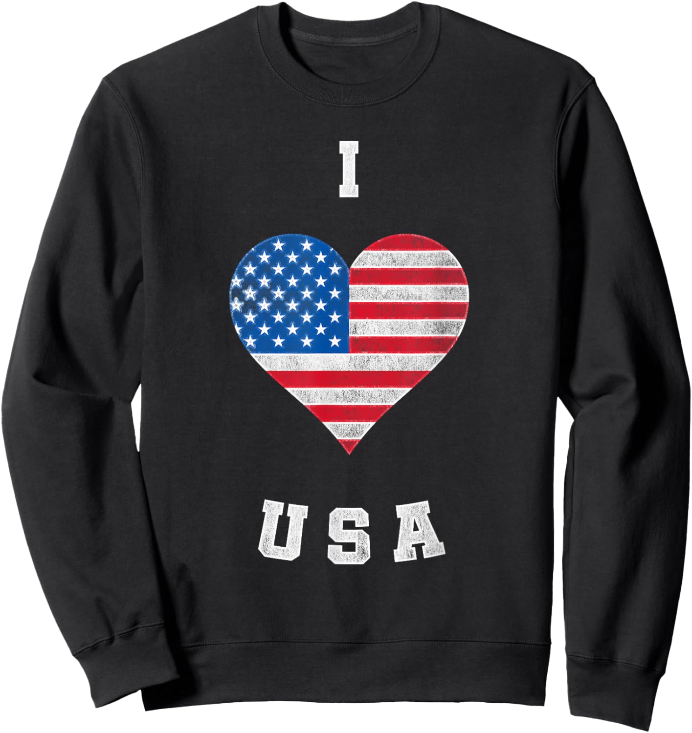 I Heart USA, I Love USA, America Patriotic 4th July Sweatshirt - Sweatshirt | Black